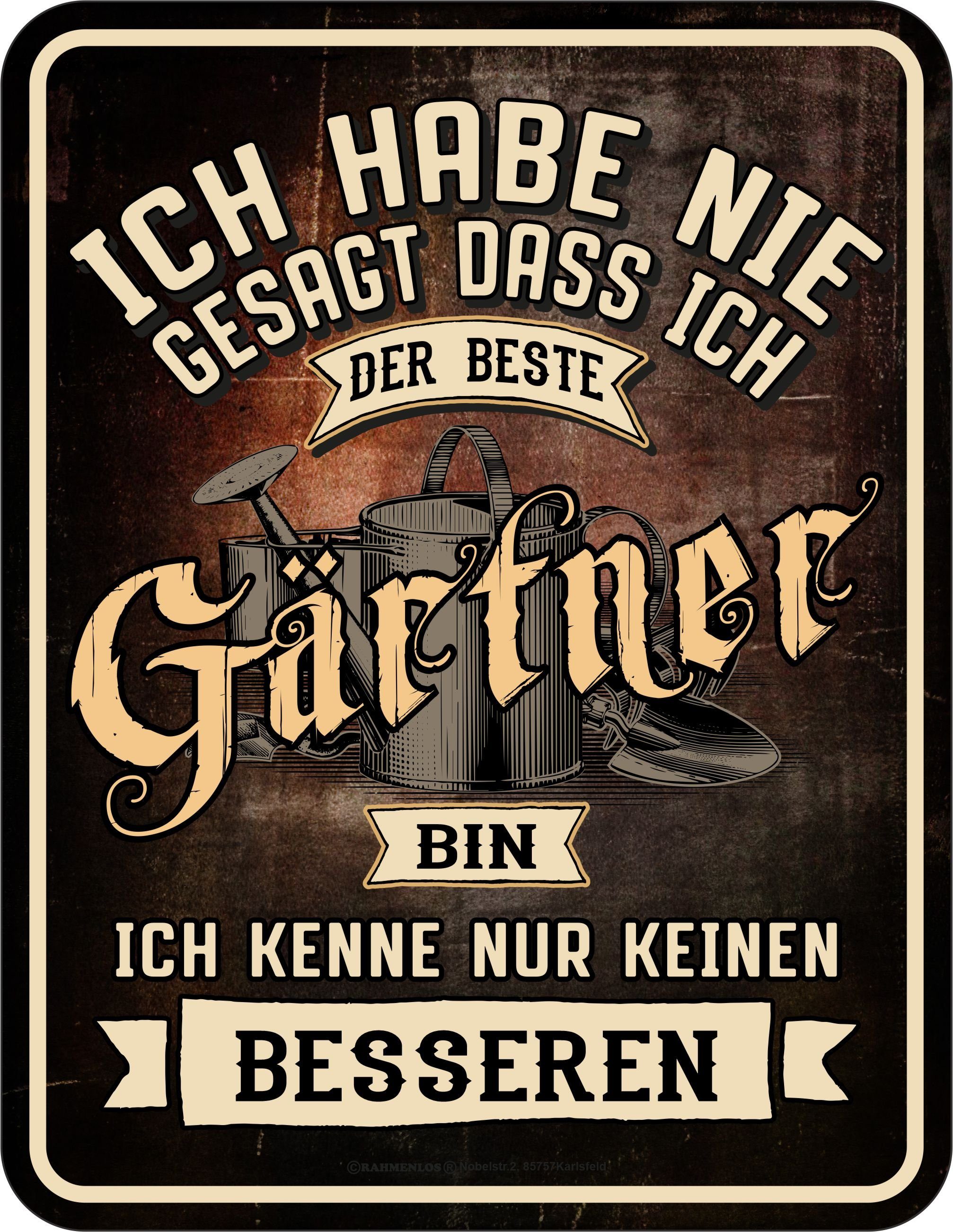 RAHMENLOS® Metallschild für Gärtner: Kenne keinen besseren Gärtner
