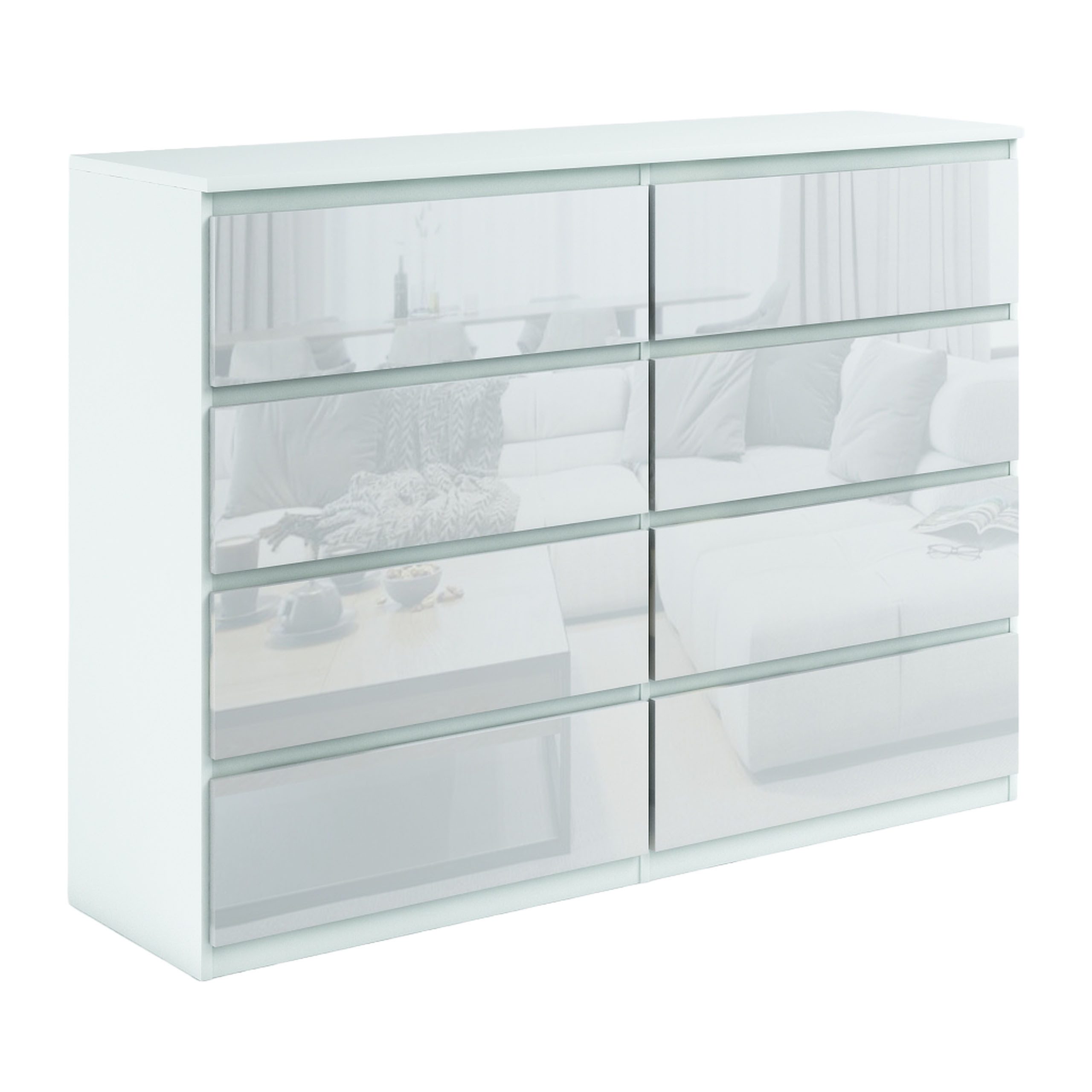 Masseno Kommode NUDO 120 cm Sideboard mit 8 Schubladen Weiß