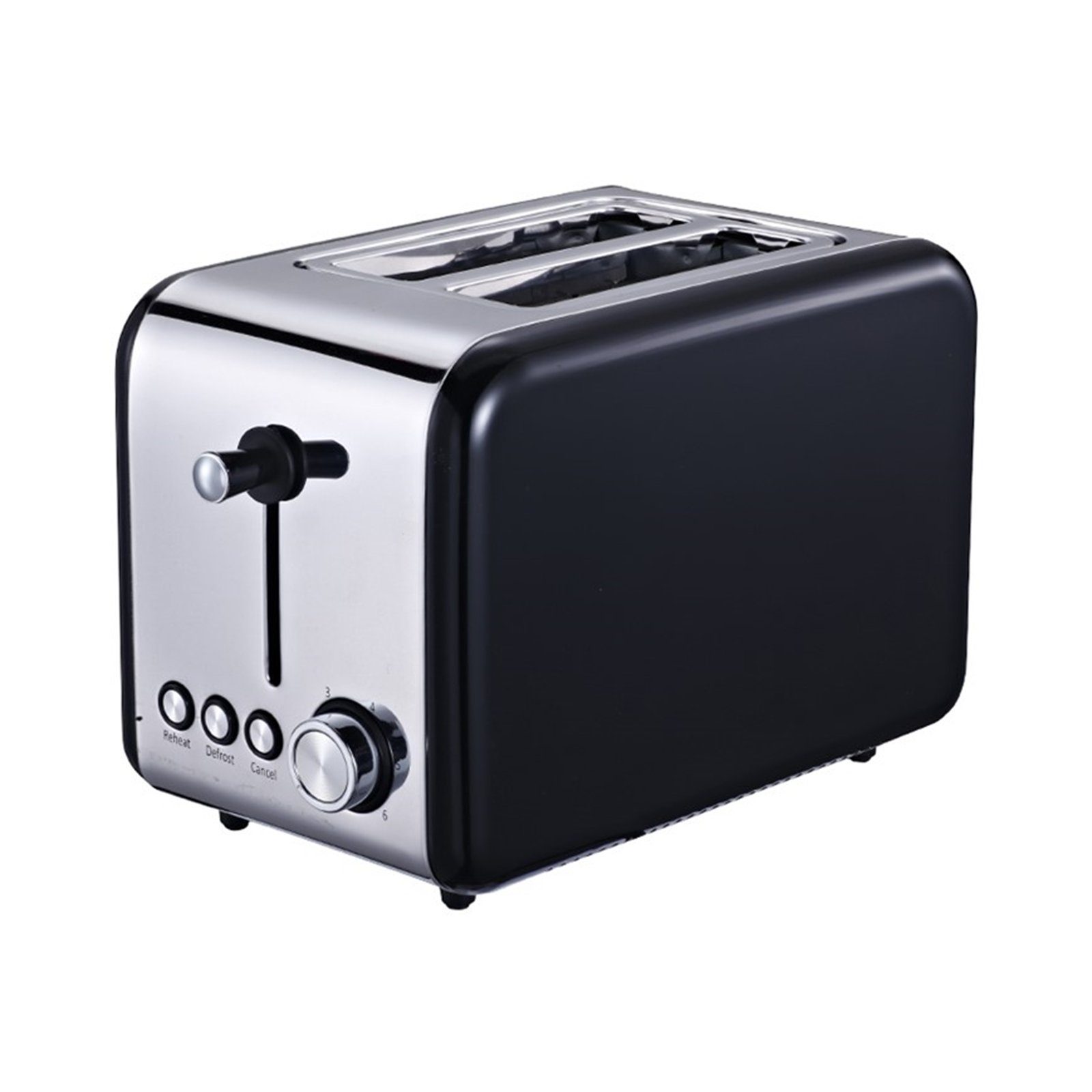 Toaster 2 Scheiben Toaster Schwarz-Silber Retro