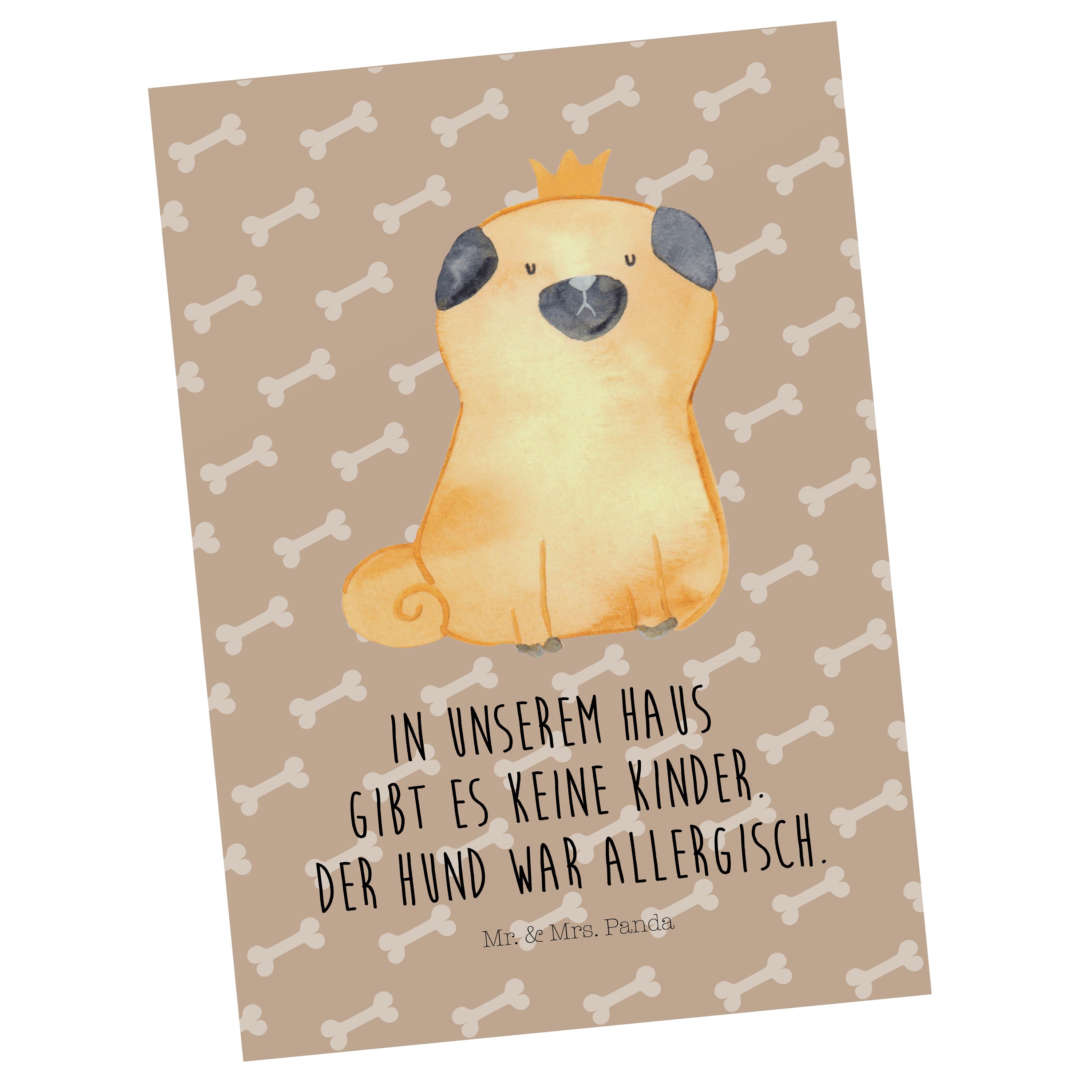 Mr. & Hundeglück Hundel Postkarte Geschenk, Mrs. - lustig, Mops Karte, Krone - Hundemotiv, Panda