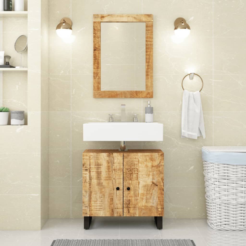 vidaXL Badezimmer-Set Waschbeckenunterschrank Massivholz Hellbraun und Mango Holzwerkstoff, (1-St)