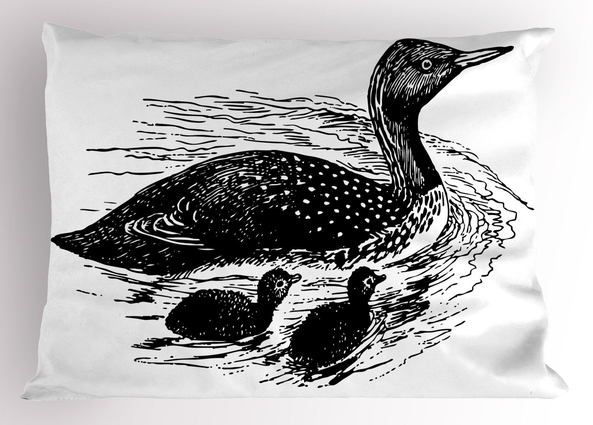 Gedruckter Kopfkissenbezug, Dekorativer Size (1 Hand gezeichnete Abakuhaus Kissenbezüge Standard Skizze Stück), Seetaucher Vogel-Familie