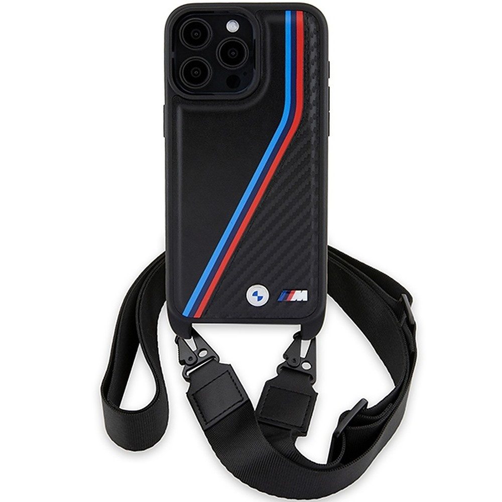 BMW Handyhülle Schutzhülle Trageriemen, BMW Lizenz-Design, Carbon-Optik, inkl. Umhängeband