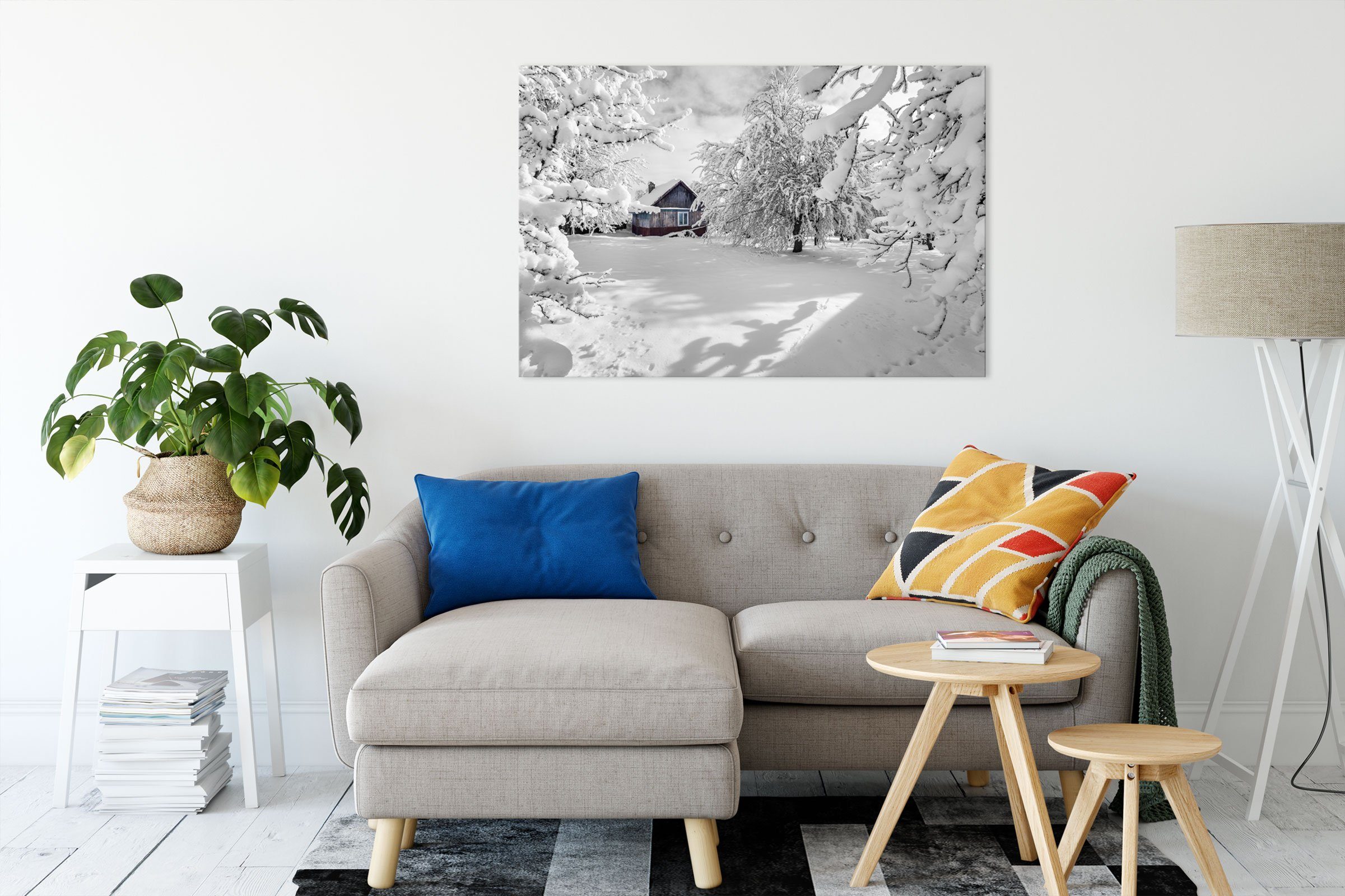 Pixxprint Leinwandbild Hütte in schöner Winterlandschaft, Hütte in schöner günstig online kaufen
