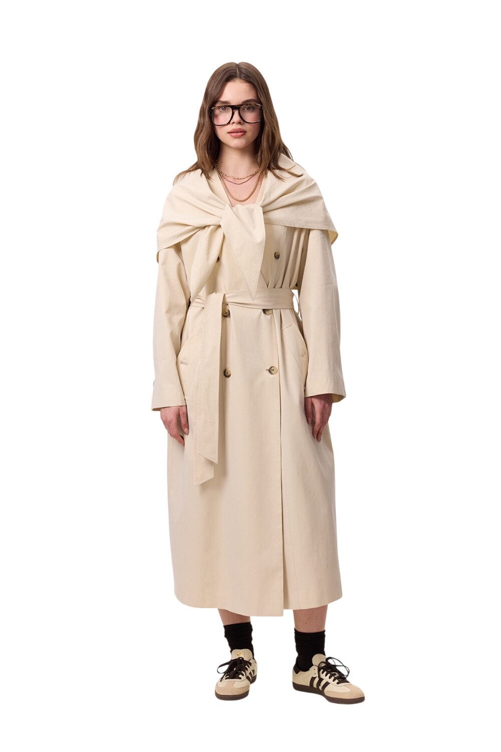 MANUKA Trenchcoat CREME-TRENCH-COAT MIT SCHAL-DETAIL-DESIGN.