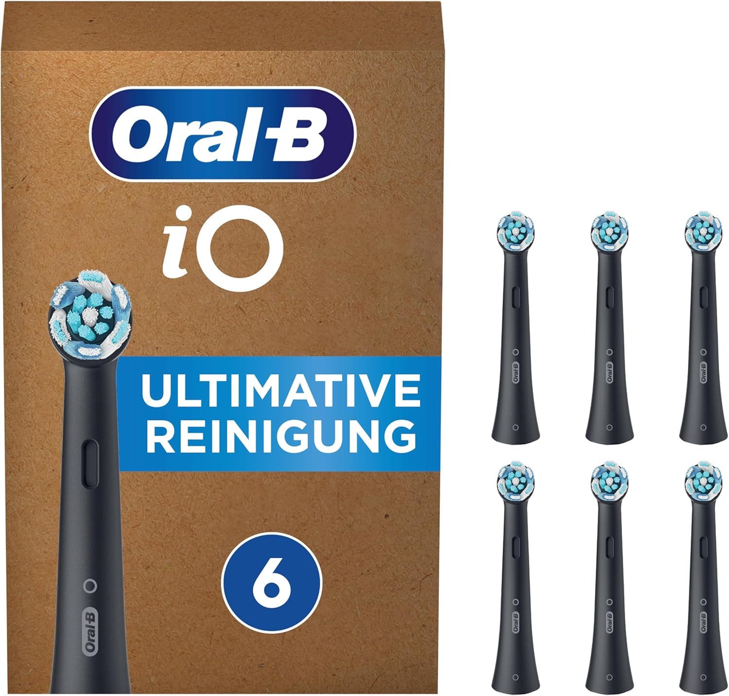 Braun Aufsteckbürsten iO Black Ultimative Reinigung Aufsteckbürsten – entwickelt für, gründliche Plaque-Entfernung mit innovativen Borsten-in-, Borsten-Bündeln – kompatibel mit Oral-B iO, elektrische Zahnbürste – 6 Stück im praktischen Vorratspack