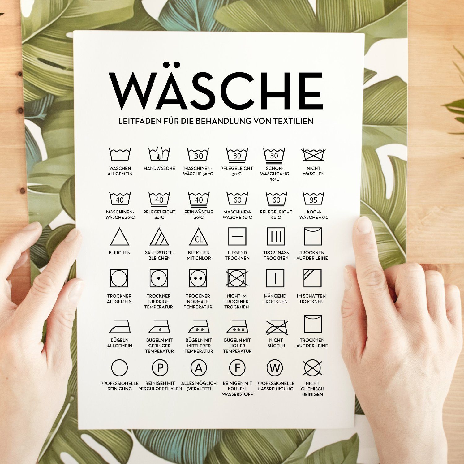 Tigerlino Poster Wäsche Pflegesymbole Waschraum Wandbild Hauswirtschaftsrau günstig online kaufen