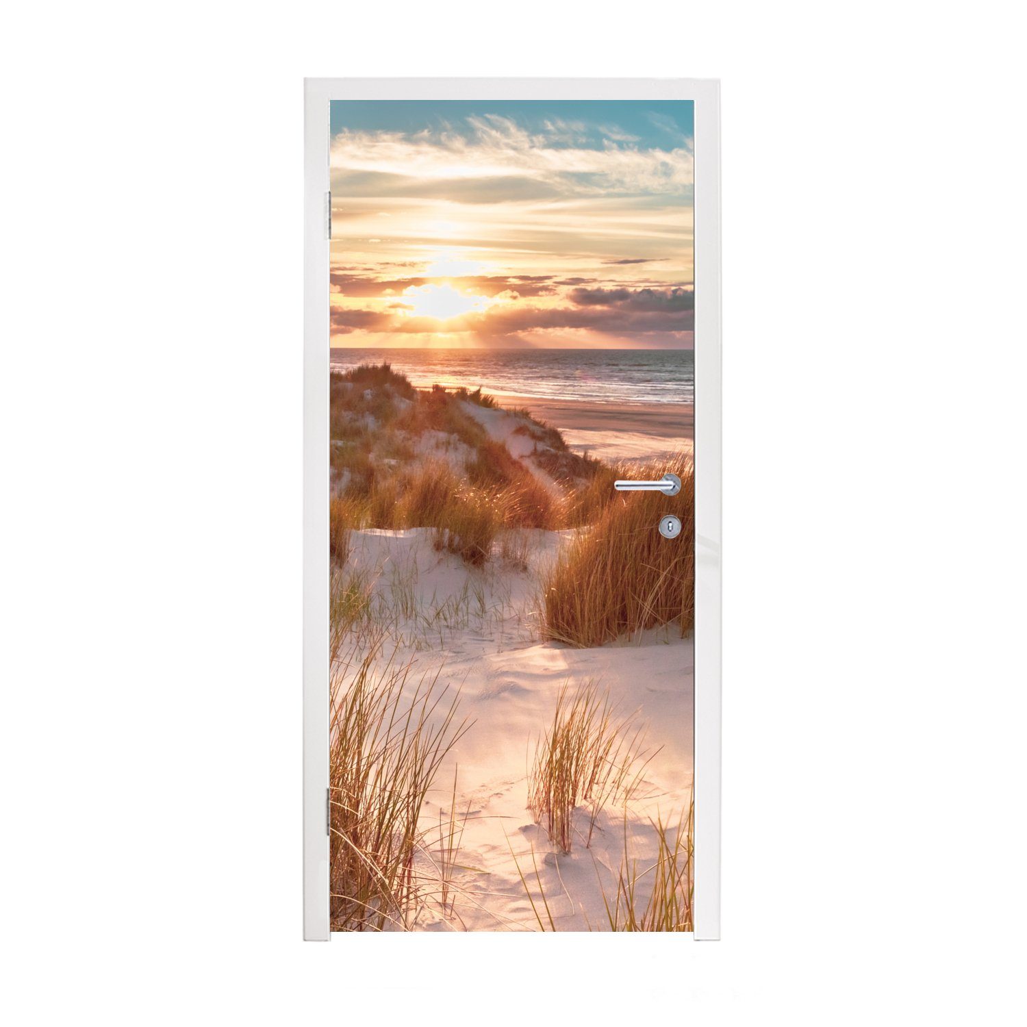 MuchoWow Türtapete Düne - Pflanzen - Sonnenuntergang - Strand - Meer, Matt, bedruckt, (1 St), Fototapete für Tür, Türaufkleber, 75x205 cm | Türtapeten