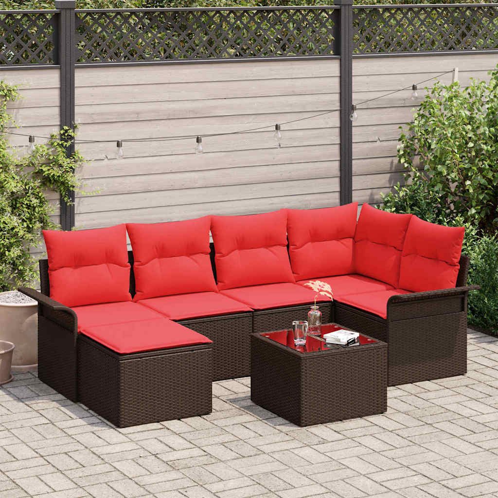 vidaXL Gartenlounge-Set Gartensofa-set mit Speicher 7 pcs Braun Poly-Rattan, (7-tlg)