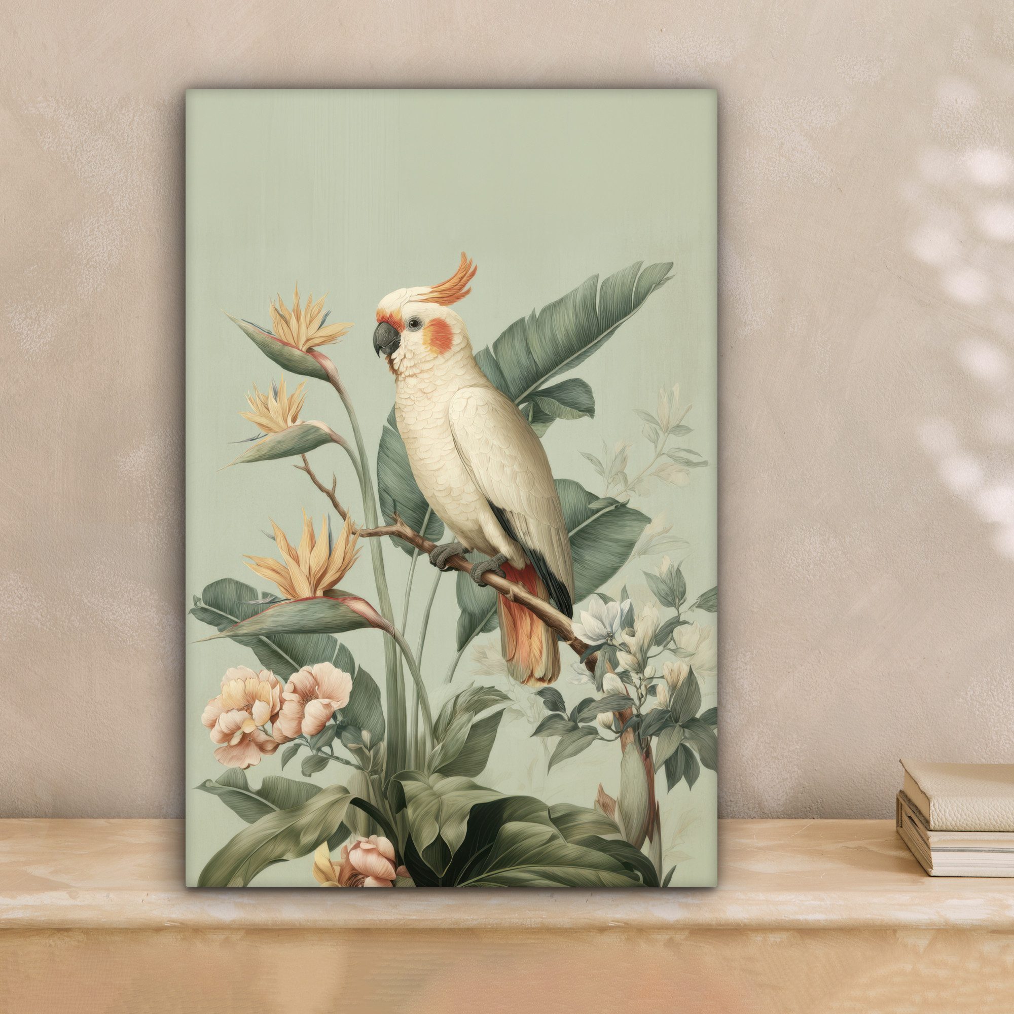OneMillionCanvasses® Leinwandbild Gelbhaubenkakadu - Paradiesvogel Blumen günstig online kaufen