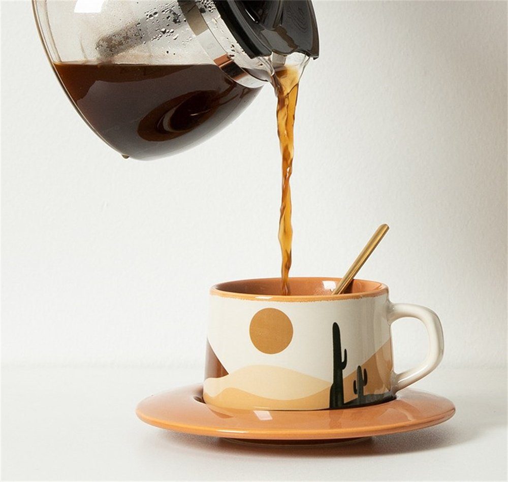 Vintage Kaffeebecher, Style mit Kaffeeservice (1-tlg), Ceramic und Teetasse Set Dekorative Keramik Teetasse Löffel, Untertasse Tasse und Set, Untertassen