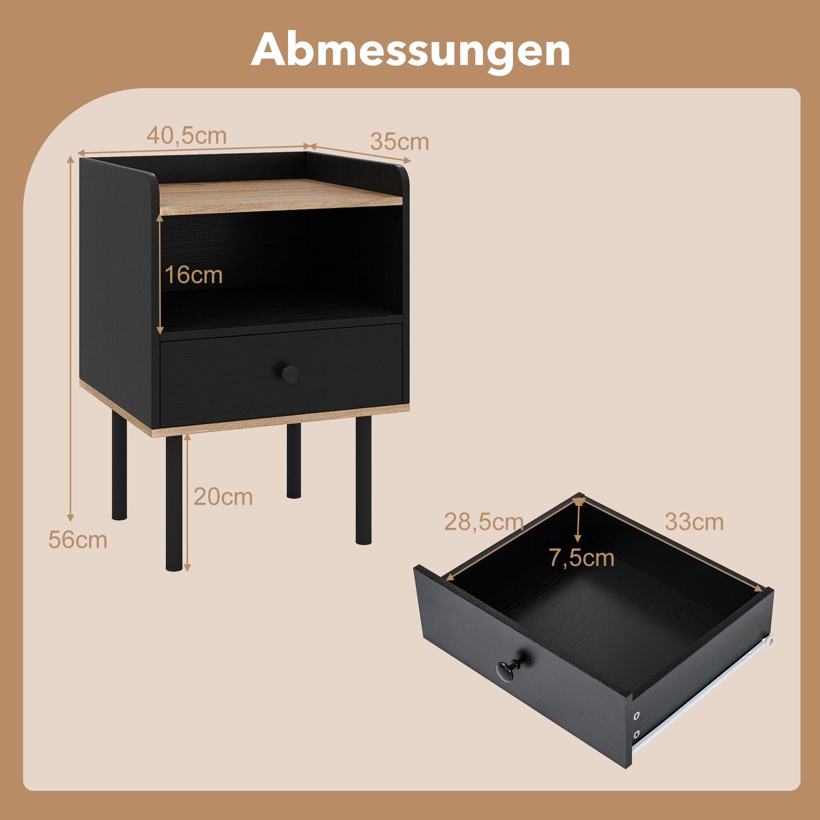 COSTWAY Nachttisch (1-St), Beistelltisch, Nachtkommode, mit Schublade