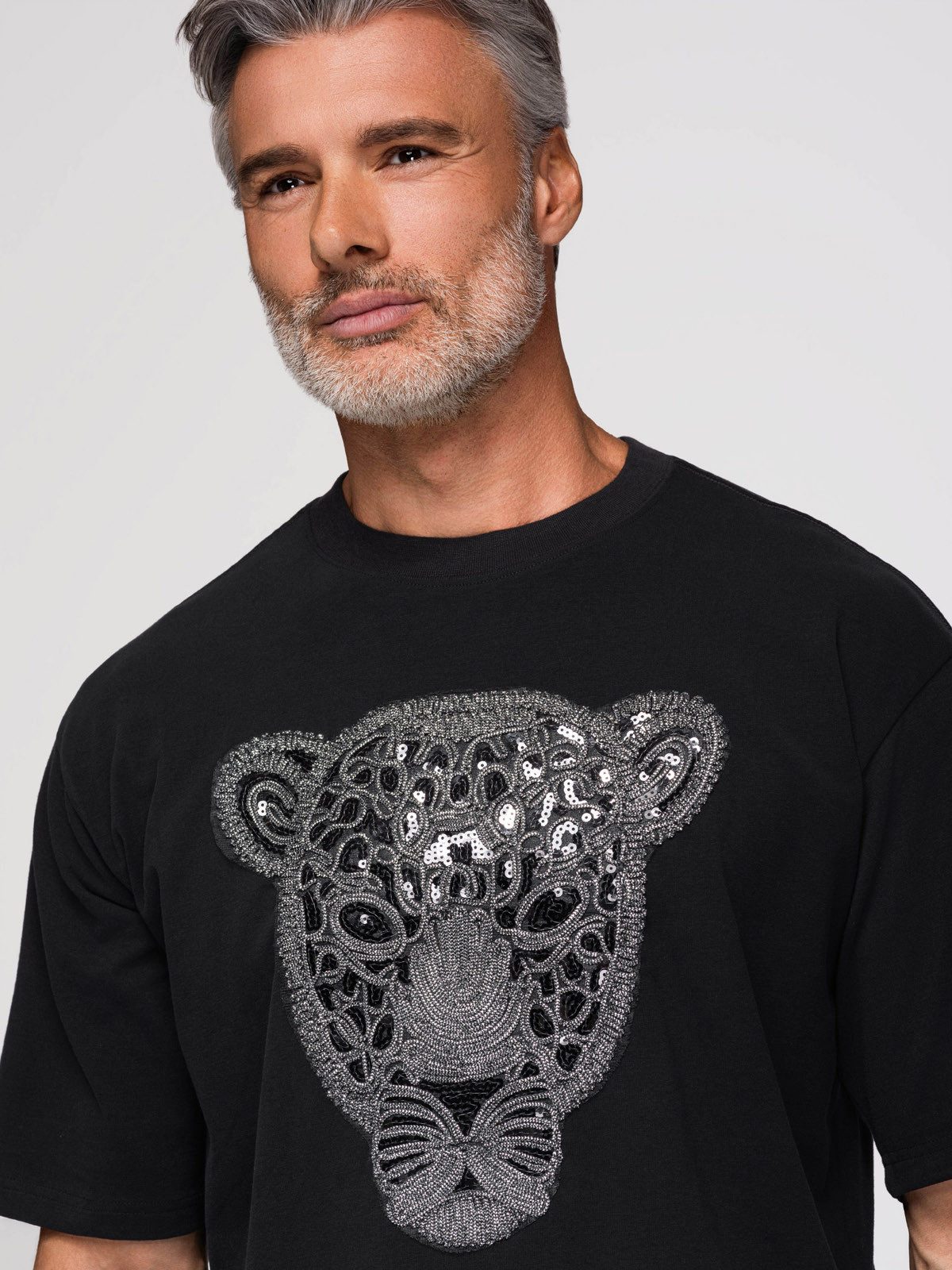 OMBRE Print-Shirt Herren Loose Fit T-Shirt mit Tiermotiv Schwarz XL (kein Set, 1-tlg) Tierische Bestandteile