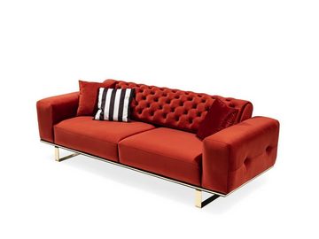 JVmoebel Sofa Dreisitzer Chesterfield Sofa 3 Sitzer Sofas Rot Stoff Wohnzimmer, 1 Teile, Made in Europe