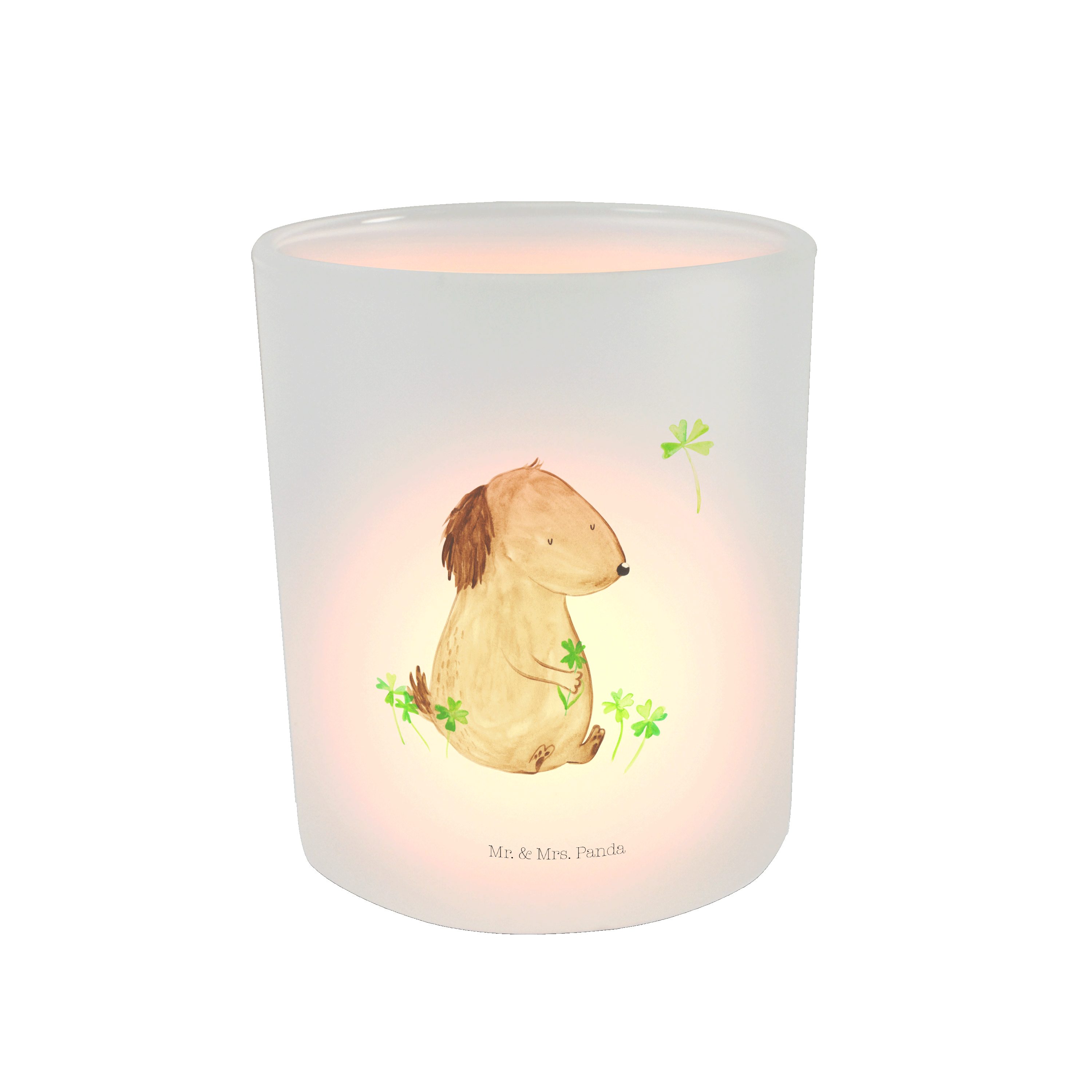 Mr. & Mrs. Panda - - Transparent Tierliebhaber, Windlicht Kleeblatt Kerzenlicht, Hund Geschenk, (1 St)