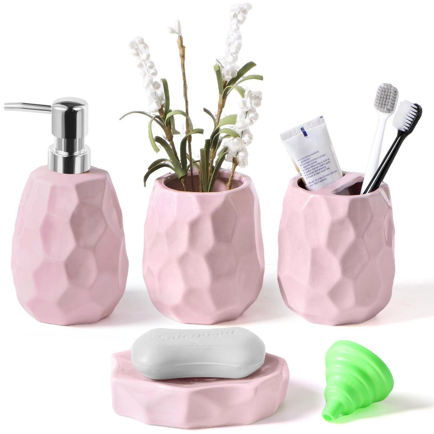 LuxusKollektion Zahnputzbecher Badezimmer-Set 4-tlg Keramik Rosa, (1-St)