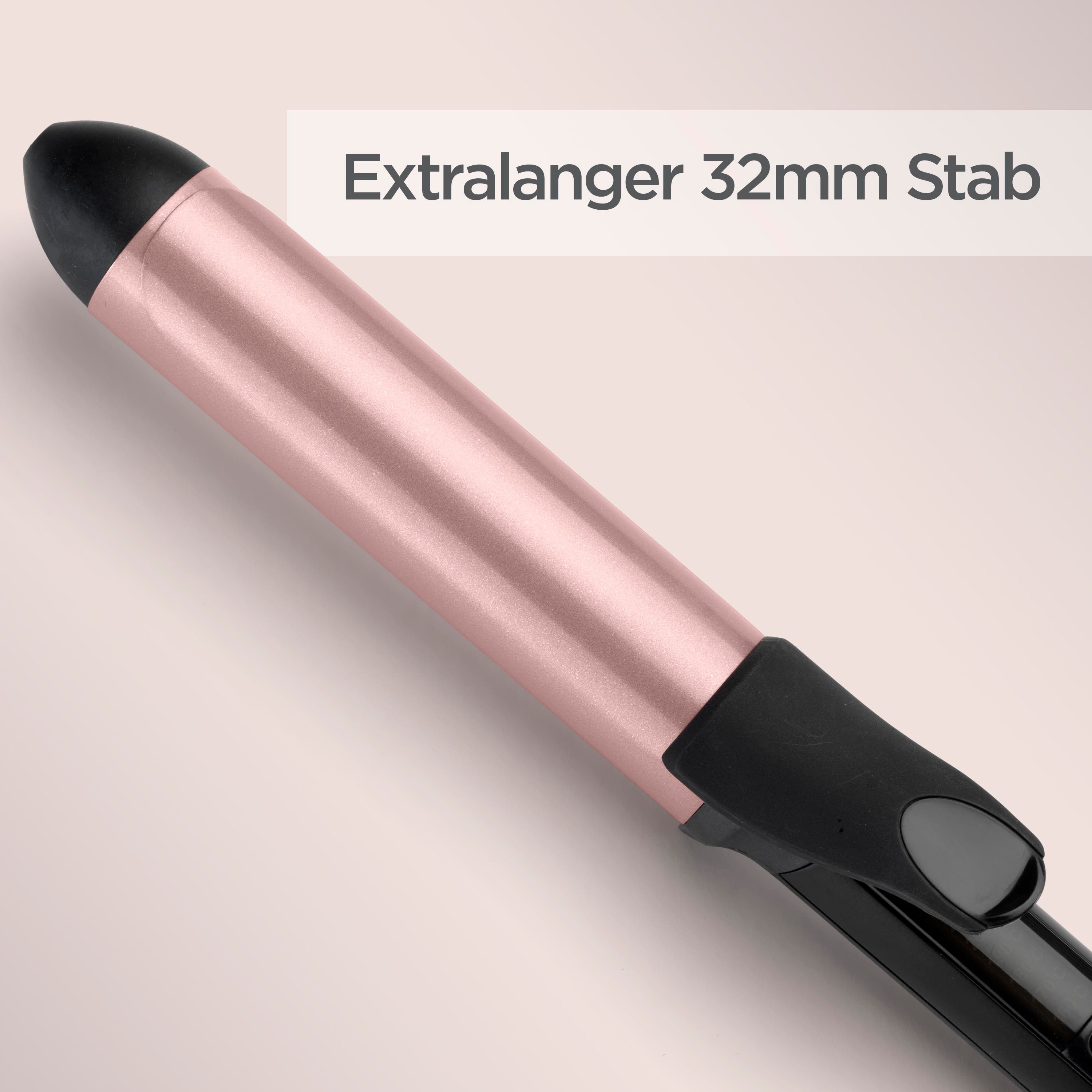 BaByliss Lockenstab 32mm Lockenstab mit Klammer für große Locken/Wellen, C452E, Quarz-Keramikbeschichtung, 6 Temperaturstufen, für alle Haartypen rosa|schwarz
