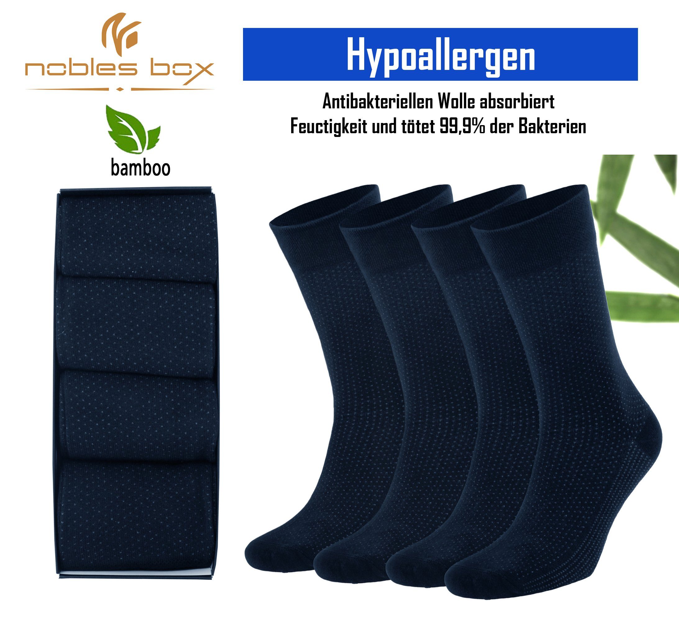 (Box, Herrensocken 4-Paar) Bambussocken Arbeitssocken, Blau und Damen Socken NoblesBox