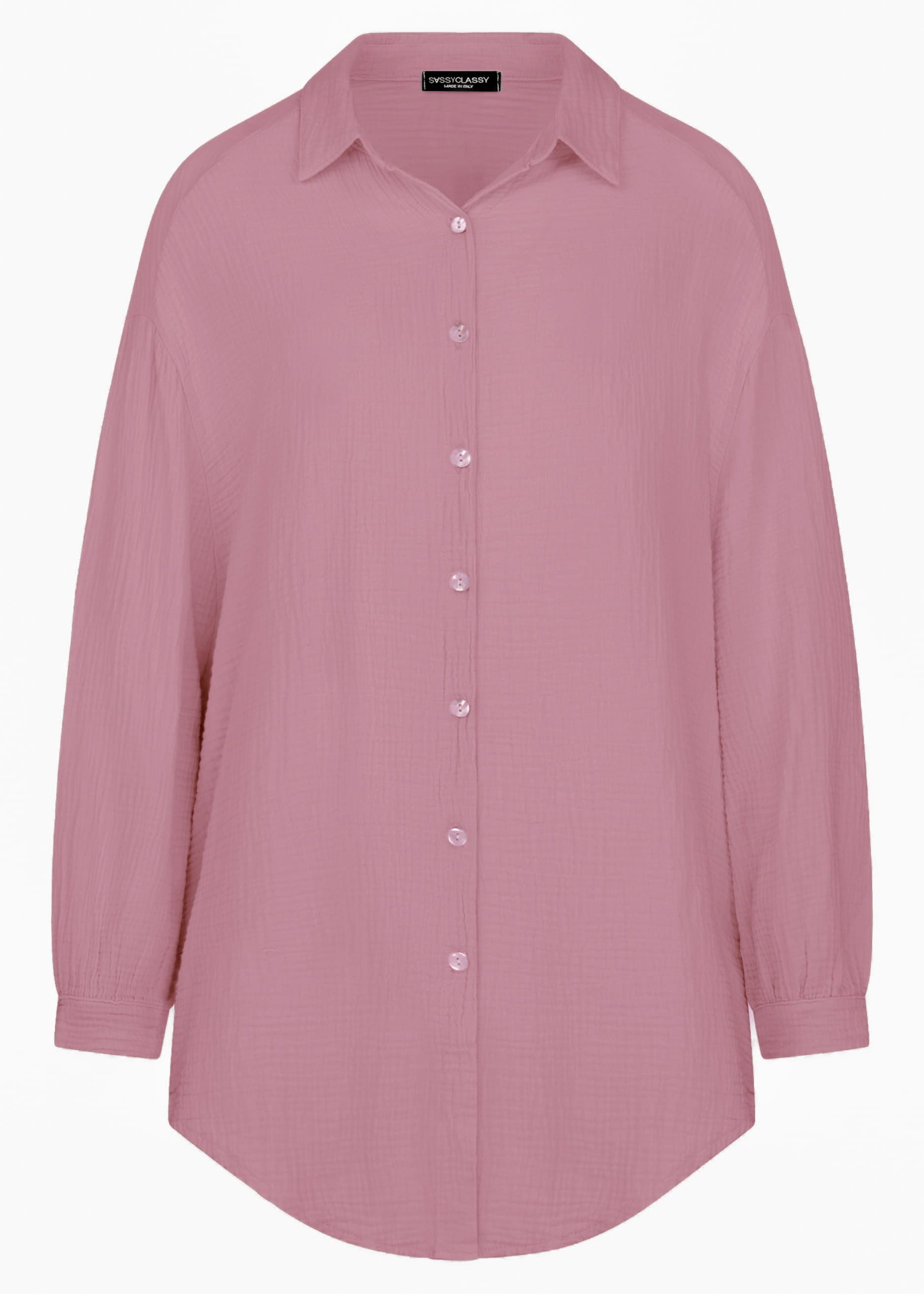 SASSYCLASSY Longbluse Oversize Musselin Bluse Damen Langarm Elegant Hemdblu günstig online kaufen