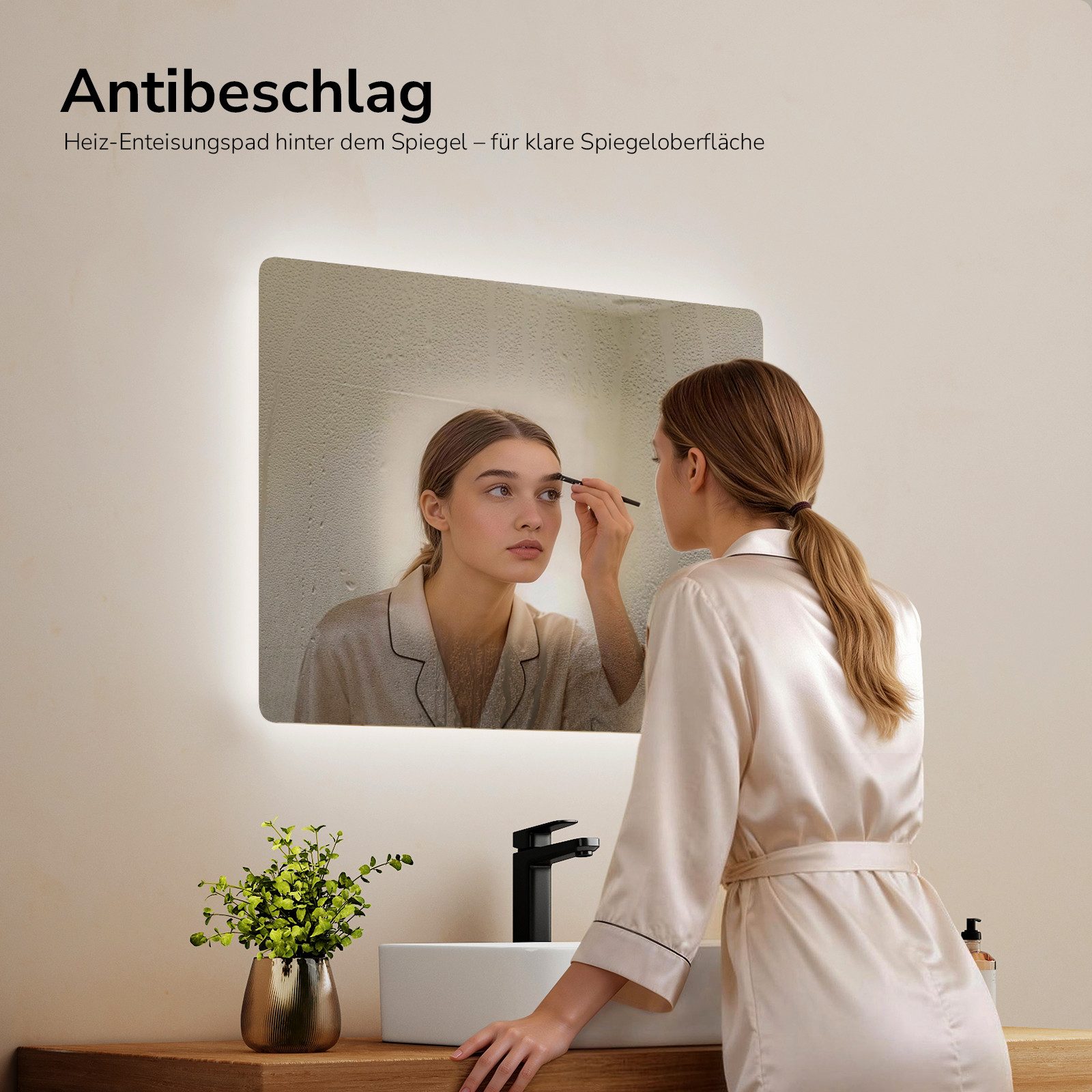 EMKE Badspiegel Druckknopfschalter Beschlagfrei Kalt/warmweiß Licht (ohne Rahmen, Höhe: 60cm), Horizontal Vertikal Montage
