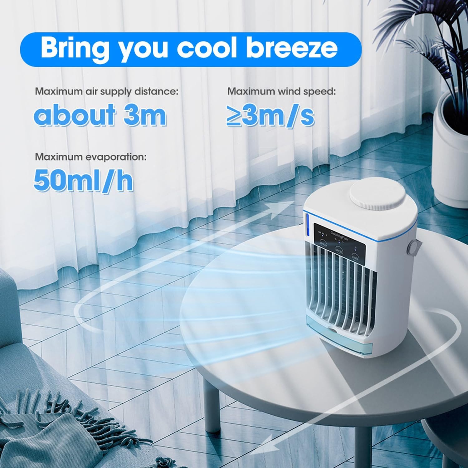 MOPUEA Ventilatorkombigerät Tragbarer Luftkühler Klimaanlage Luftbefeuchter 500ML Wassertank, 4-in-1 Multifunktionales Luftkühlgerät