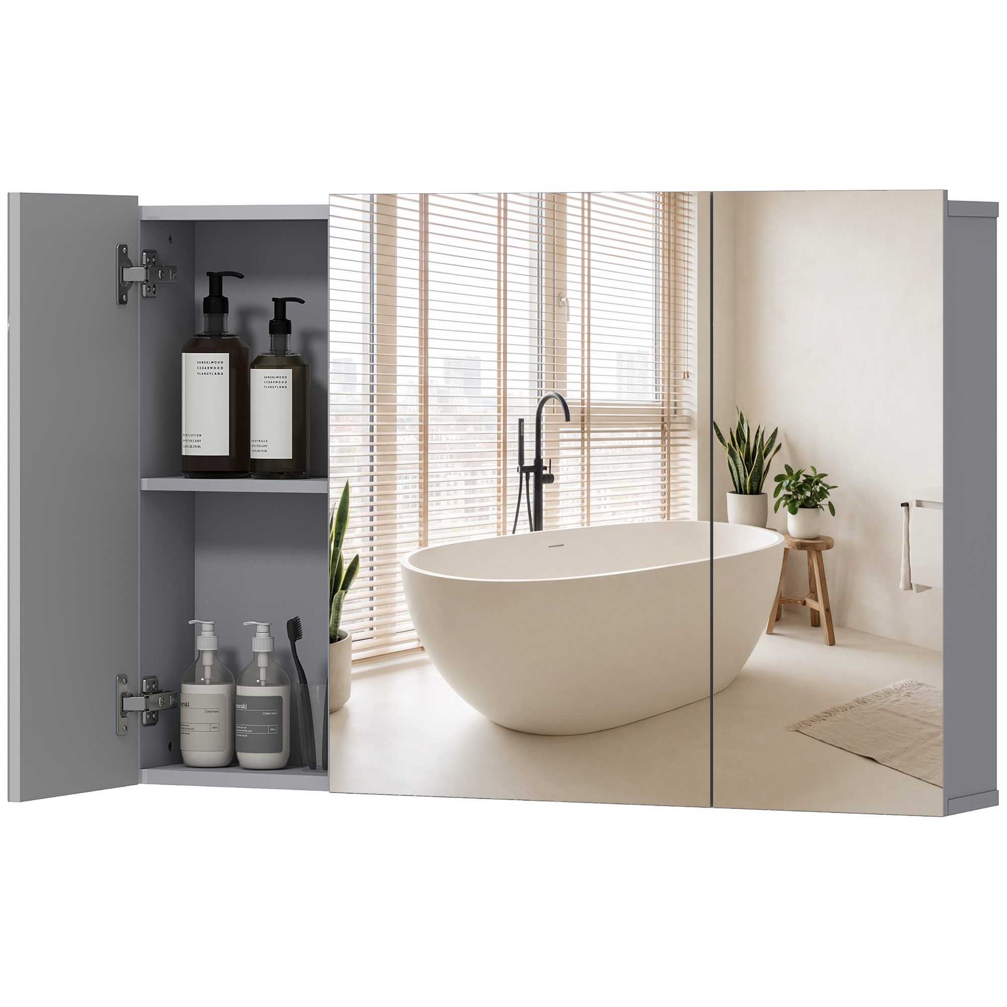 Kleankin Spiegelschrank Wandschrank Badschrank mit Verstellbaren Regalen (Set, 1-St., 1er Set) Badezimmer Spiegelschrank mit drei Türen