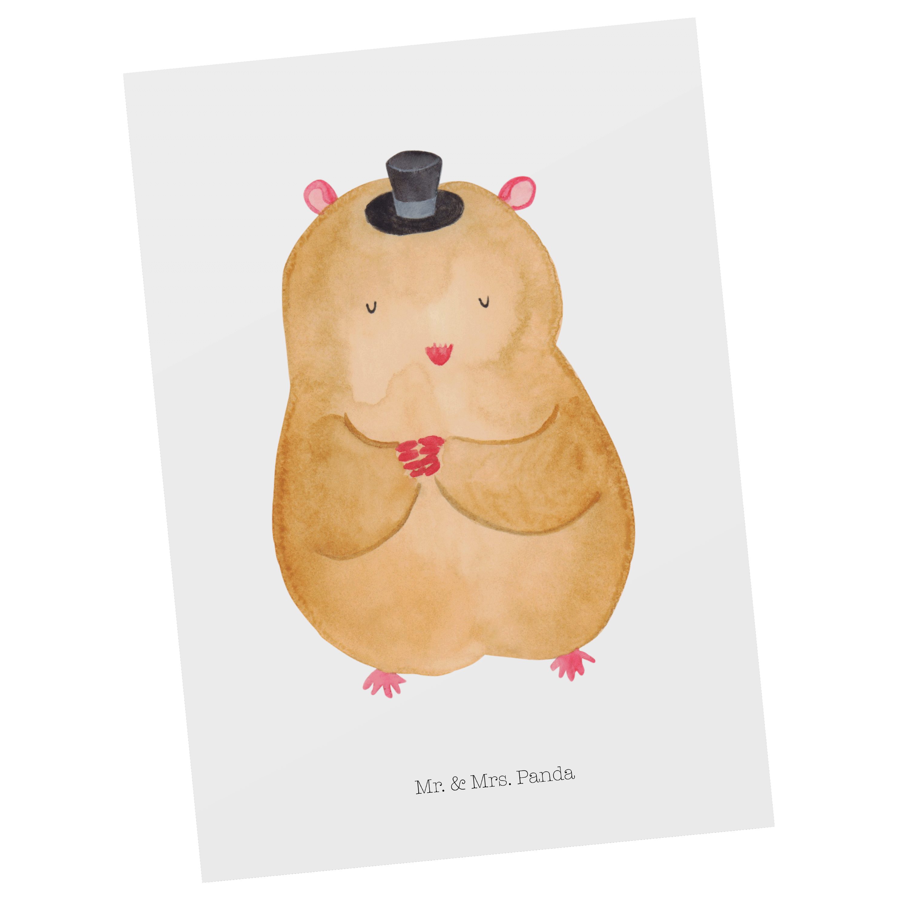 Mr. & Mrs. Panda Postkarte Hamster mit Hut - Weiß - Geschenk, Karte, Dankeskarte, Zauberer, Gute