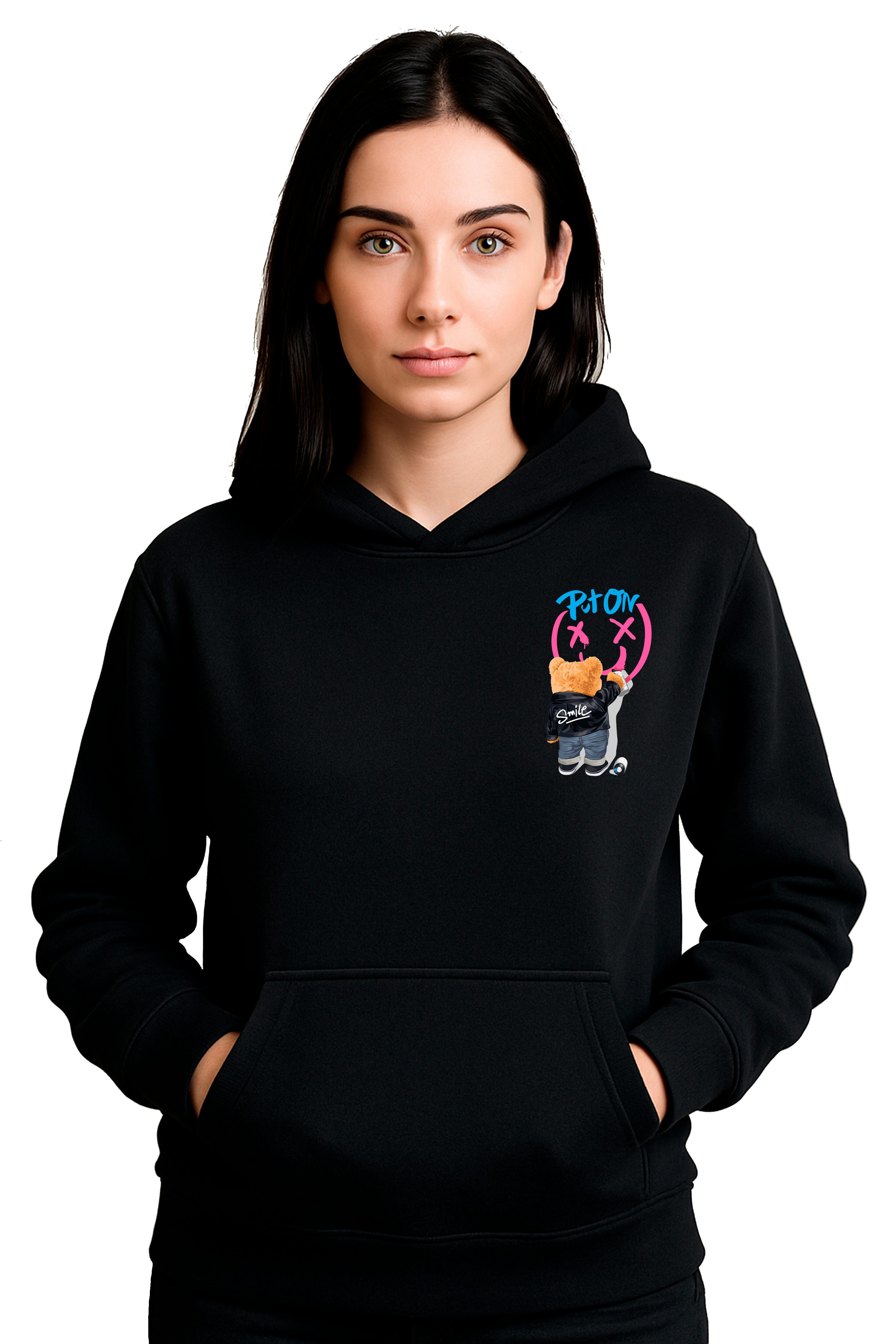 Banco Kapuzensweatshirt Damen Bären Smile Motiv Unifarben Basic Pullover Ve günstig online kaufen