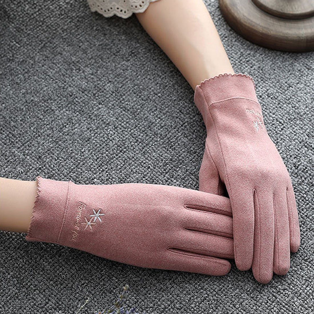 DÖRÖY Fleecehandschuhe Damenmode Reithandschuhe, Rosa Warme Touchscreen Winter Handschuhe