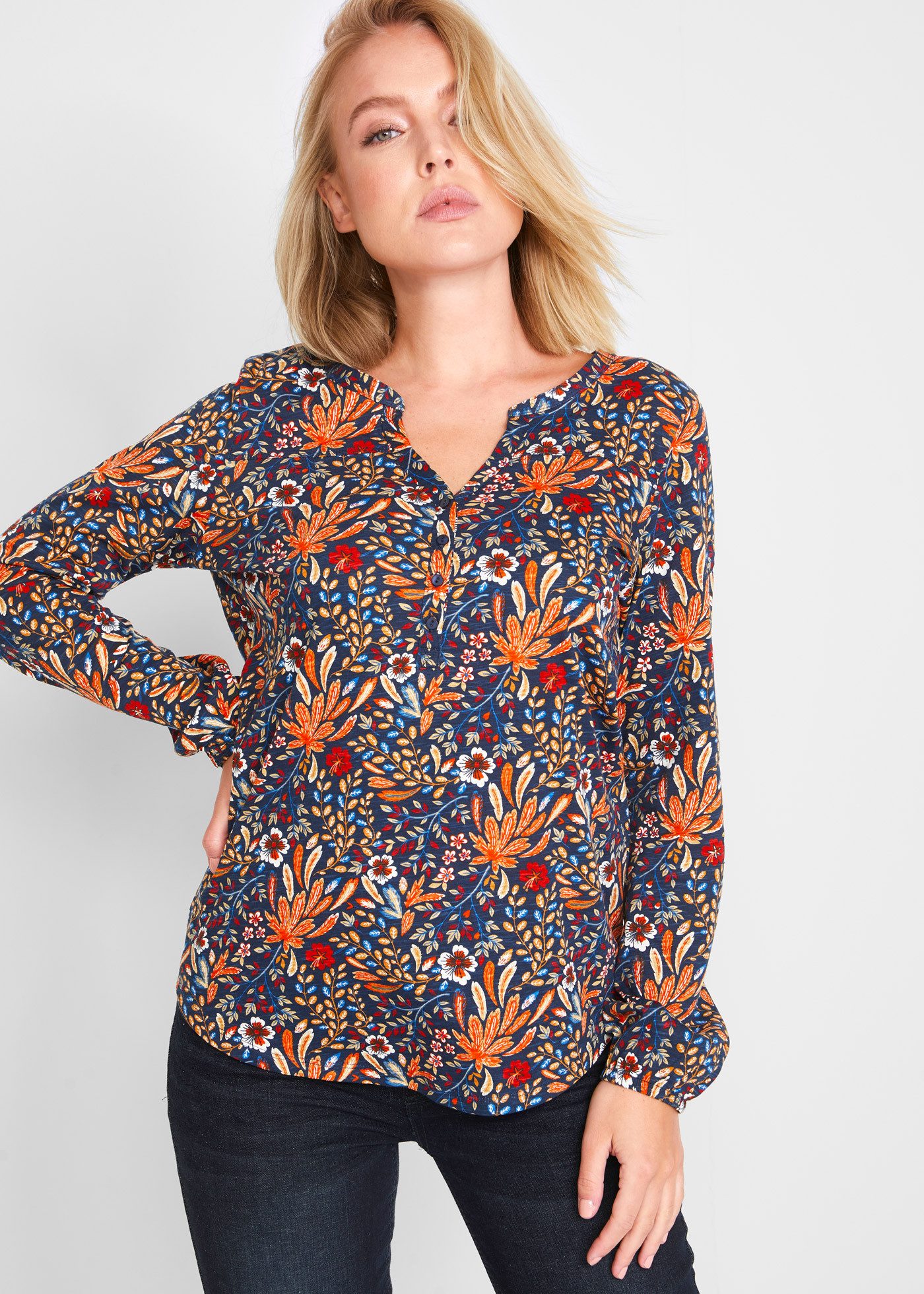 bonprix Tunikashirt A-Linie Passform, mit All-Over Print, aus Baumwolle