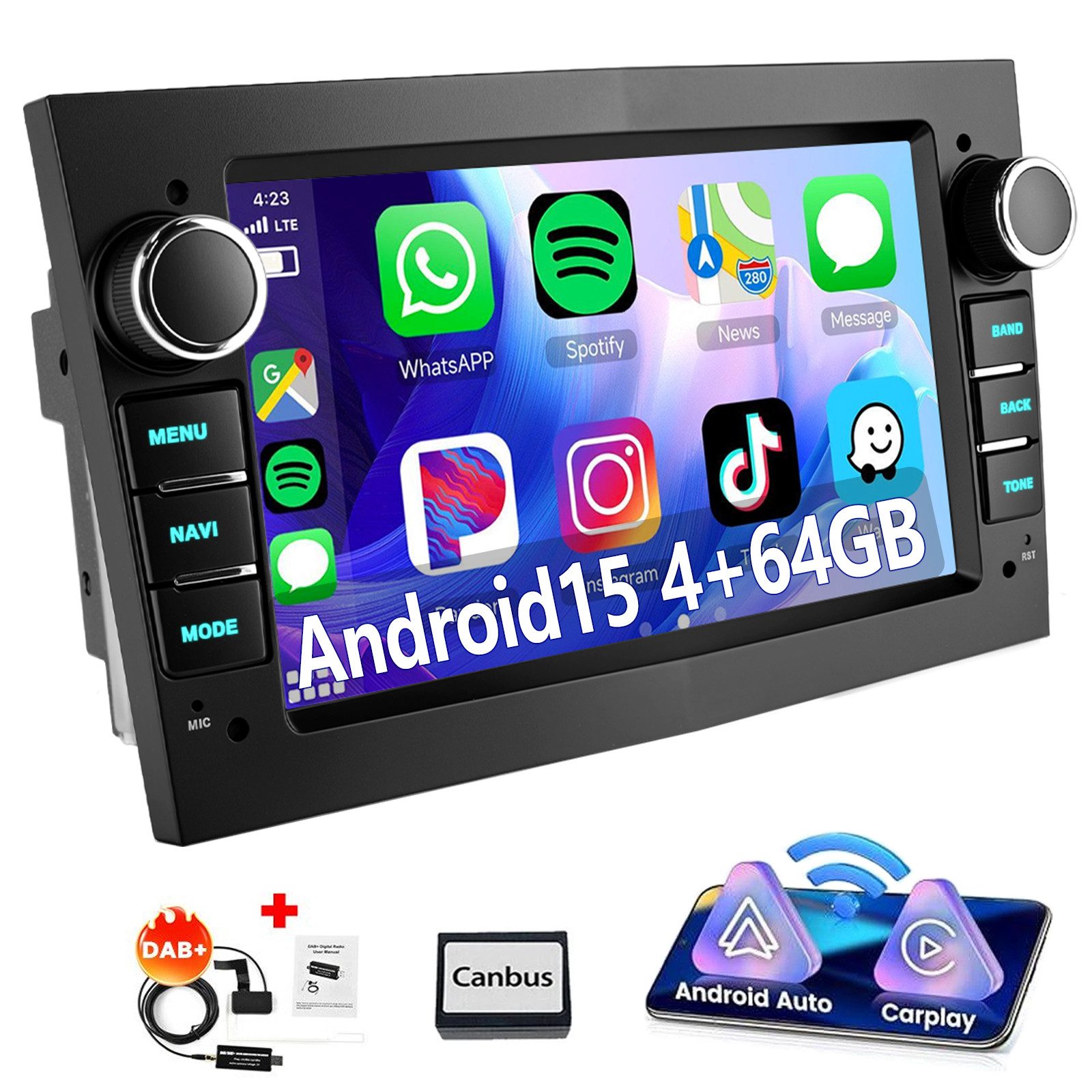 ESSGOO Android 15 Für Opel Corsa C Combo Tigra Twintop Autoradio Carplay GPS Autoradio (RDS, 4+64GB(optional), DAB (optional), FM, DAB+ (optional), SWC, 7" Carplay Android Auto DAB (optional),GPS Navi RDS 4+64GB WIFI)