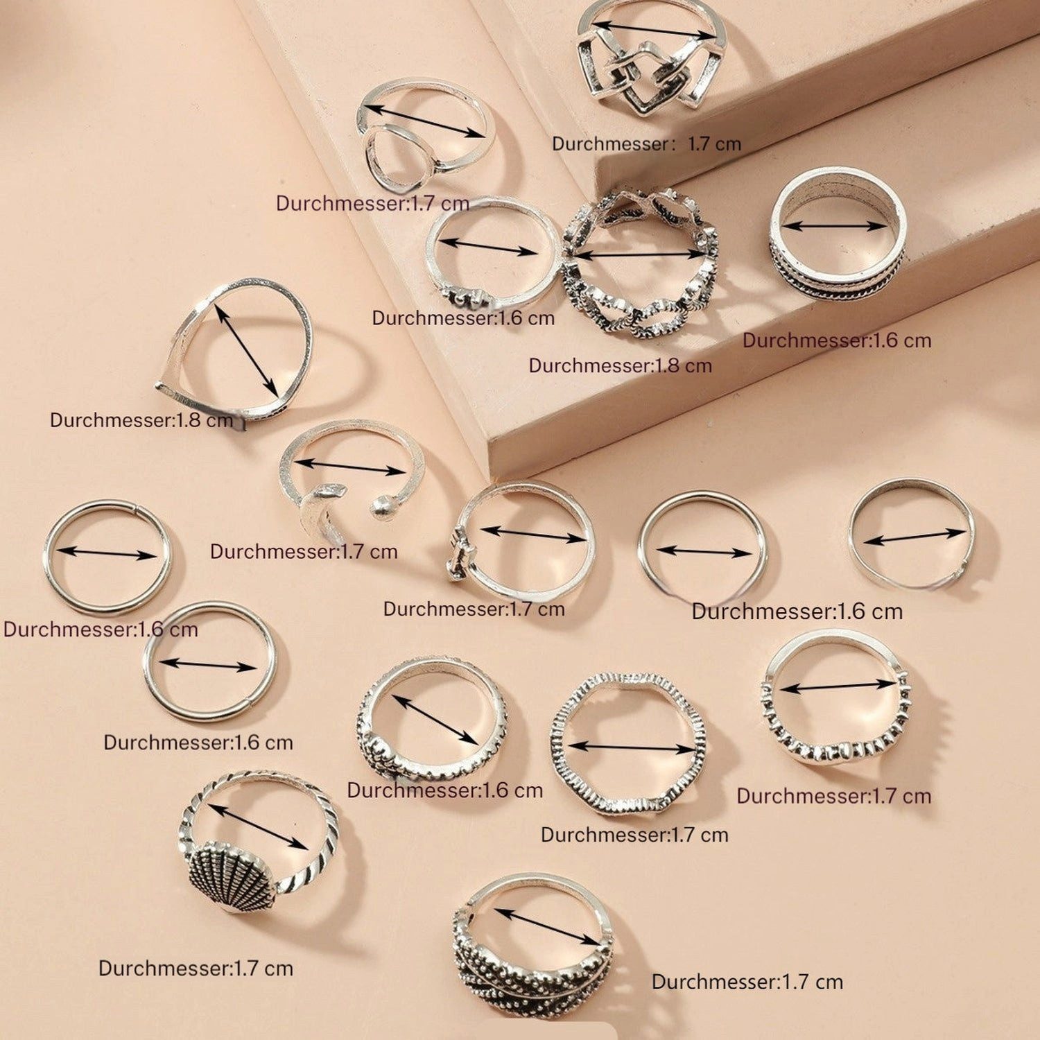 YRIIOMO Fingerring Geometrisches Ausgestanztes 17 teiliges günstig online kaufen