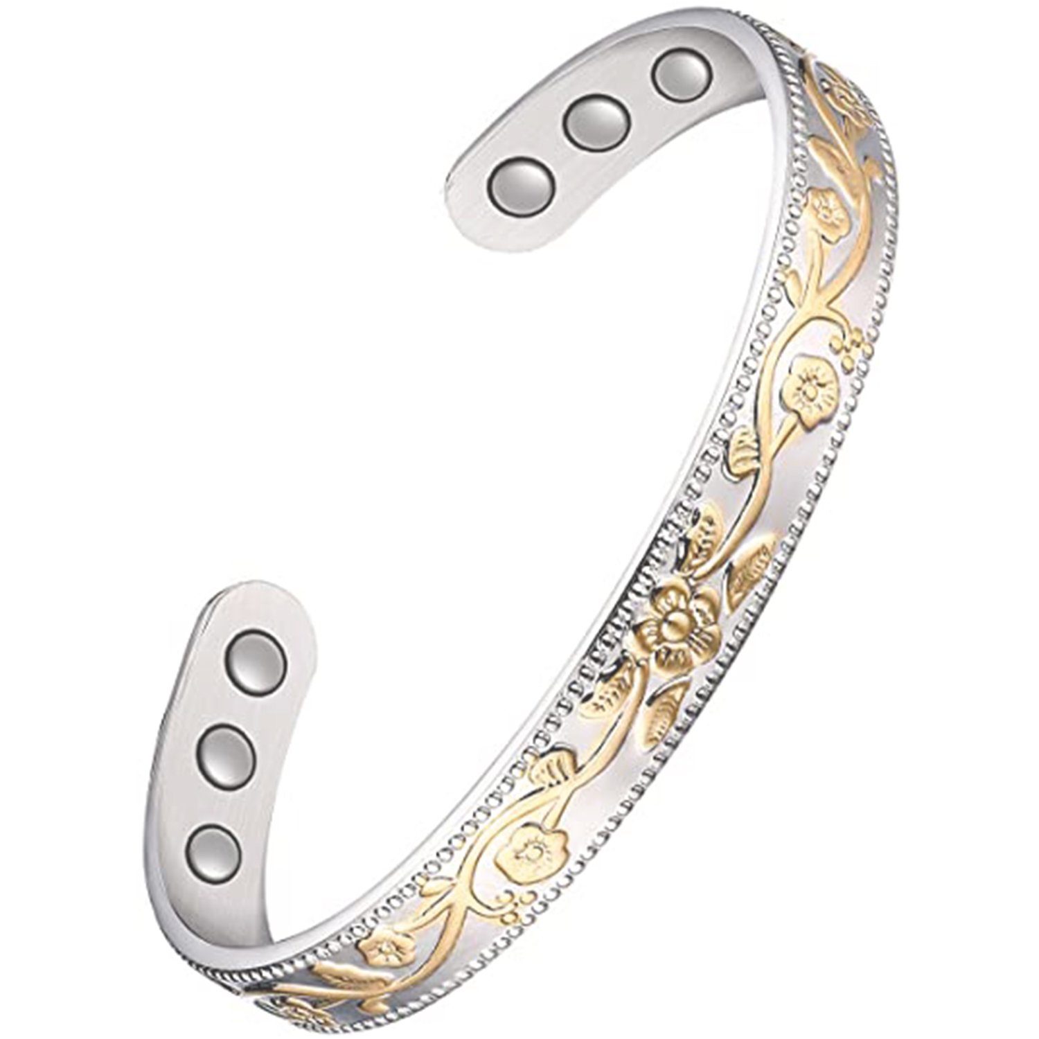 Haiaveng Armband Armband für Damen, gegen Ermüdungserscheinungen mit 6 Magneten, Kupfer-Armband für Frauen, Damen, Armbänder, verstellbare Armreifen Silber