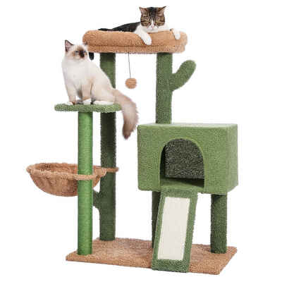 PAWZ Road Kratzbaum 104cm Moderner Kaktus Plüsch Katzenkratzbaum für Erwachsene Katzen, abnehmbar Top Bett Bommelkugel