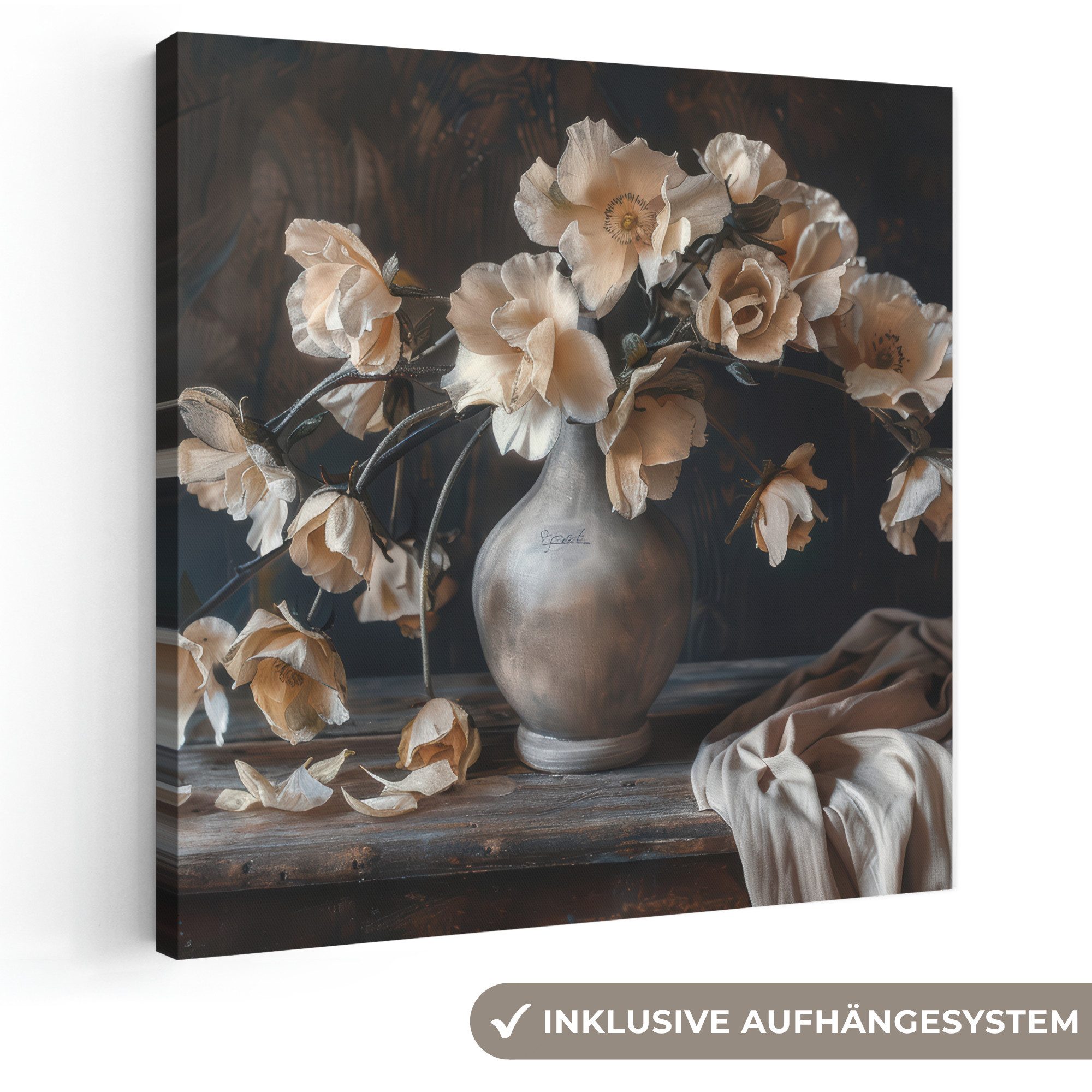 OneMillionCanvasses® Leinwandbild Blumen - Vase - Kunst - Stilleben, Fotodruck (1 St), Wandbild, Deko Schlafzimmer Wohnzimmer Flur 20x20 cm