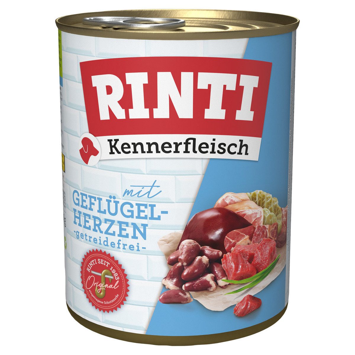 Rinti Kennerfleisch mit Geflügelherzen 800 g - 12 Stück, Nassfutter für: Hund
