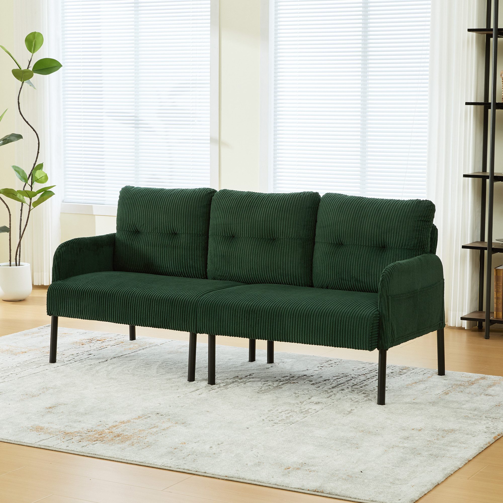 STILVORA Loungesofa Dreisitzer Cordsofa mit hoher Rückenlehne und Seitentaschen Smaragd, Relaxsofa mit Stabile Metallfüße und robuste Konstruktion, Tiefe und breite Sitzfläche