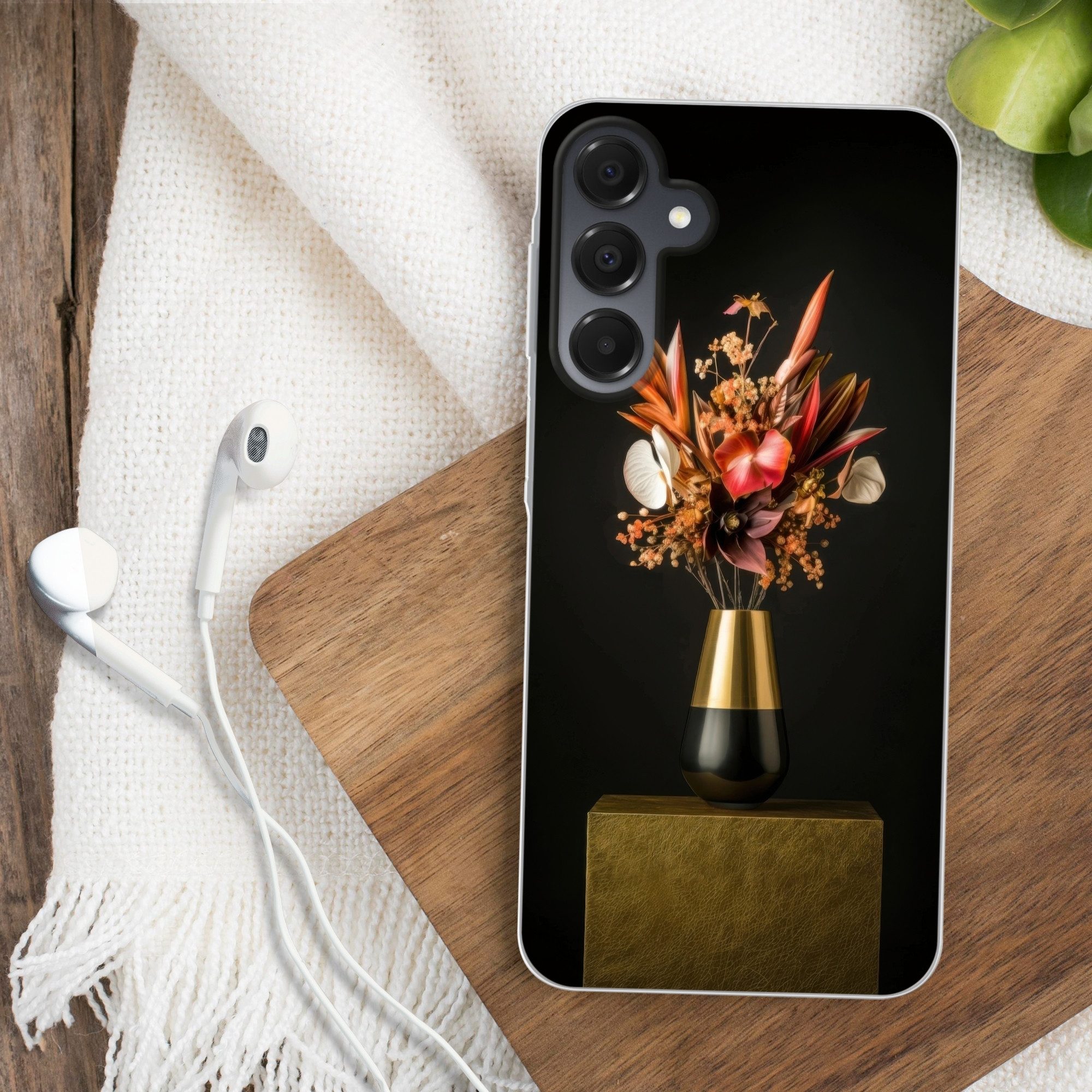 MuchoWow Handyhülle für Samsung Galaxy A16 5G Exotisch - Blumenstrauß - Vase - Gold, Phone Case, Silikon, Schutzhülle Dünn