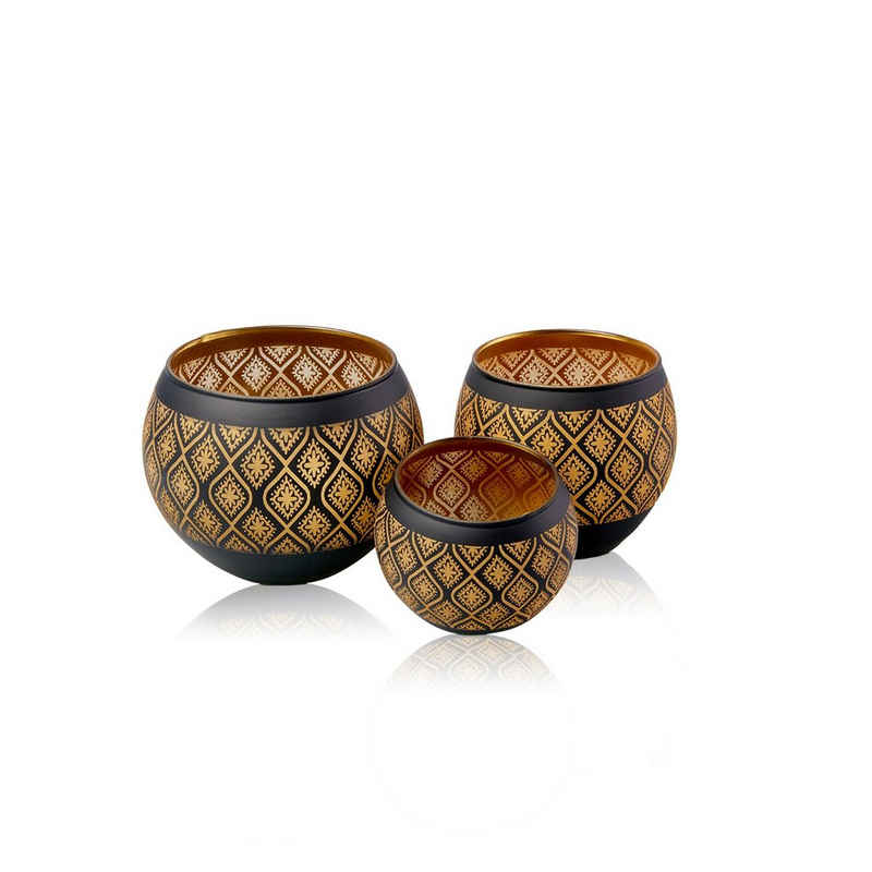 Flanacom Teelichthalter Orientalische Kerzengläser Glas - Ornament Design (3er Set), orientalisches Design
