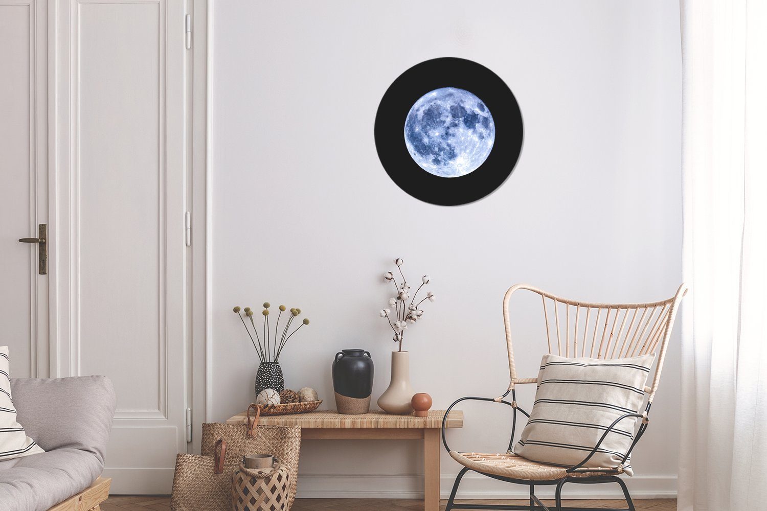 - Gemälde Kreis St), MuchoWow Wandbild, (1 Wohnzimmer, 30x30 - Forex, Wanddekoration Mond Rundes Blau cm Schwarz,