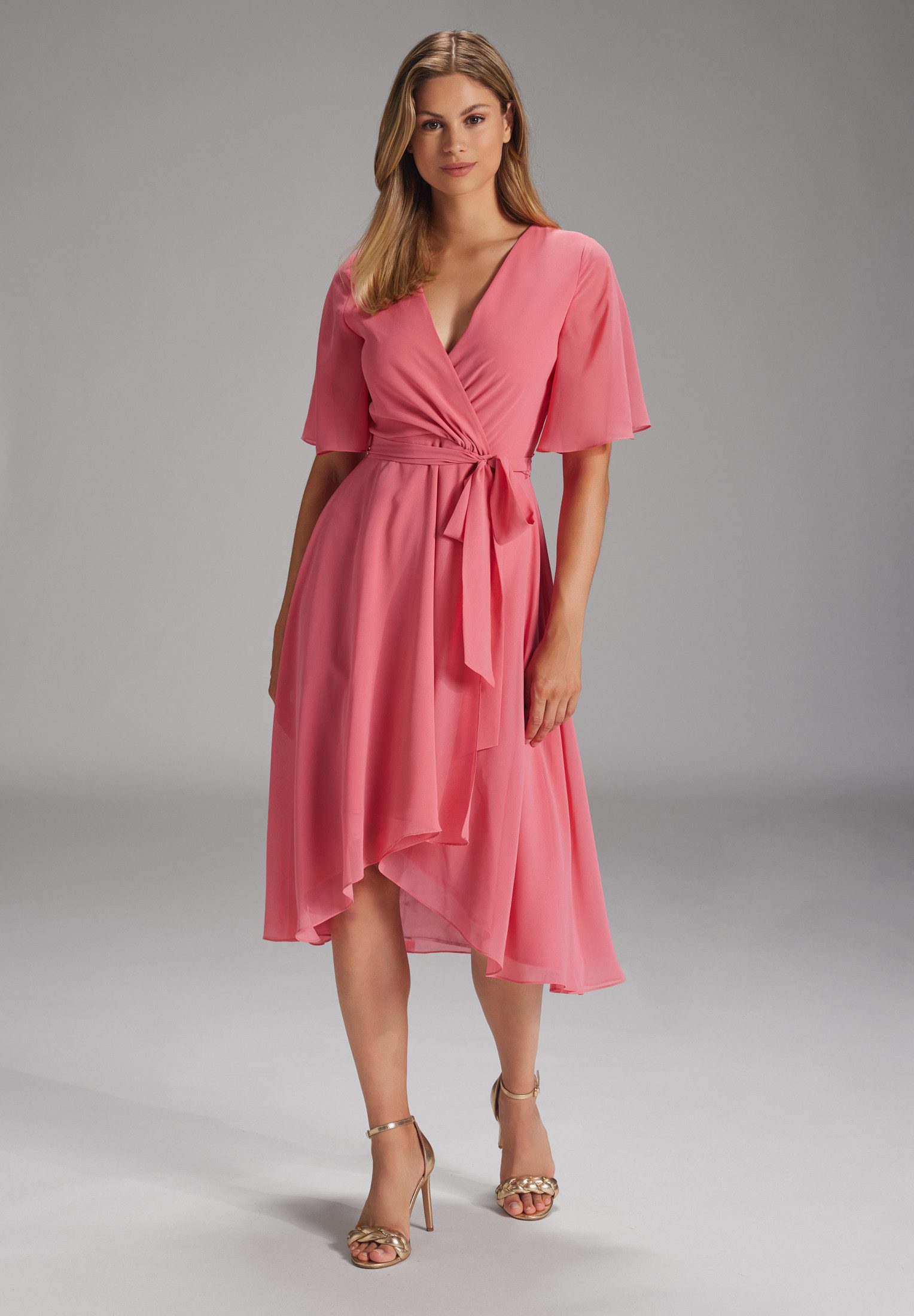 SWING Cocktailkleid - Wickeloptik - feminines Sommerkleid für jeden Anlass Fällt klein aus, bitte eine Größe größer bestellen.