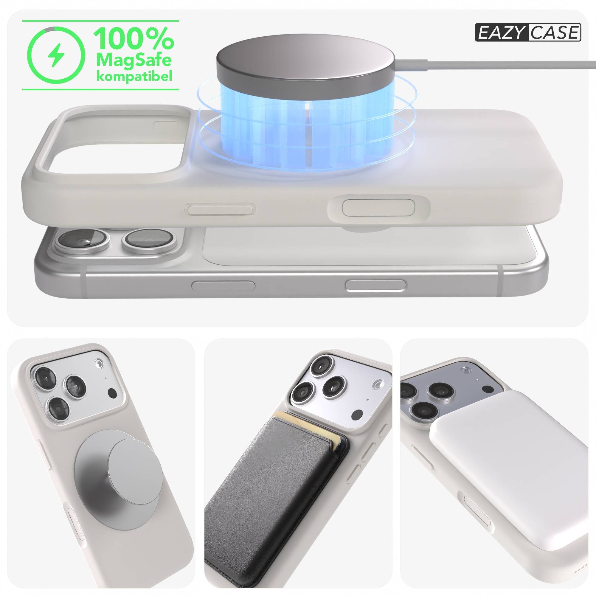 EAZY CASE Handyhülle für Apple iPhone 17 Pro Hülle Silikon 6,3 Zoll, Schutzcase mit MagSafe Slimcover Silikonschutzhülle elastisch Taupe – Bild 5 von 5