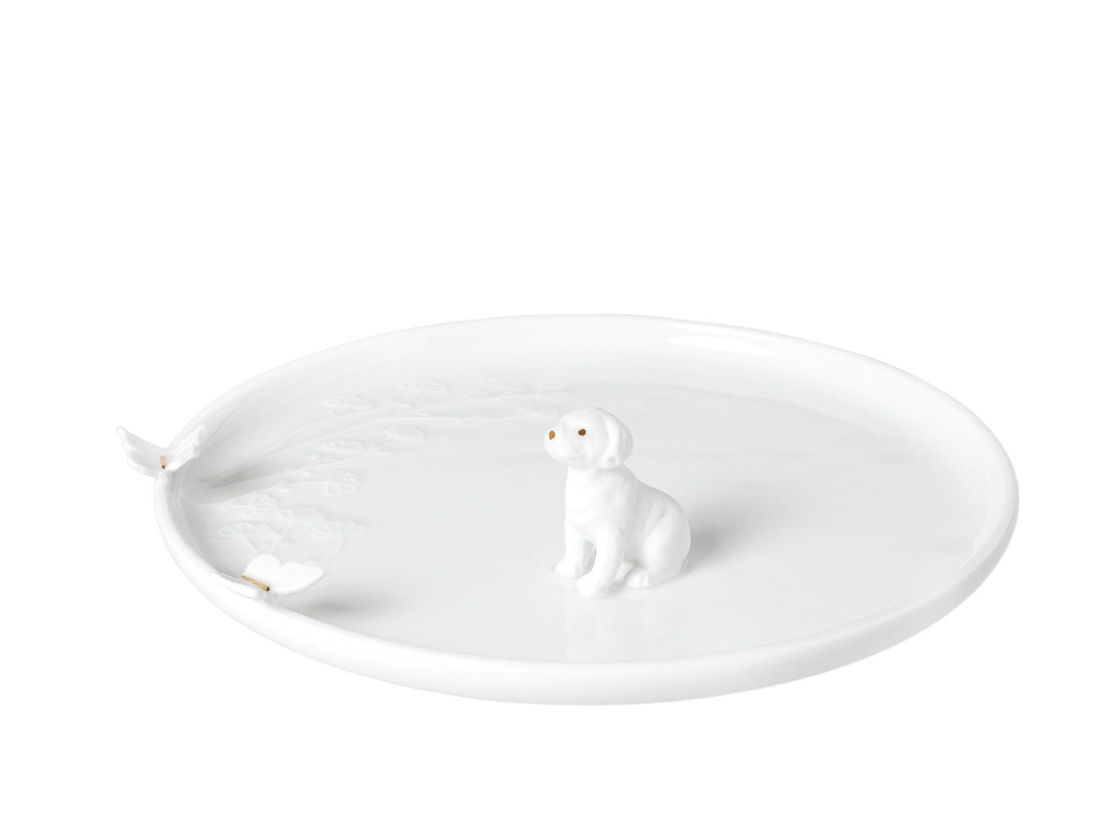 räder design stories Servierteller Porzellangeschichten Teller Hund weiß 17cm, Porzellan, (Snackteller)