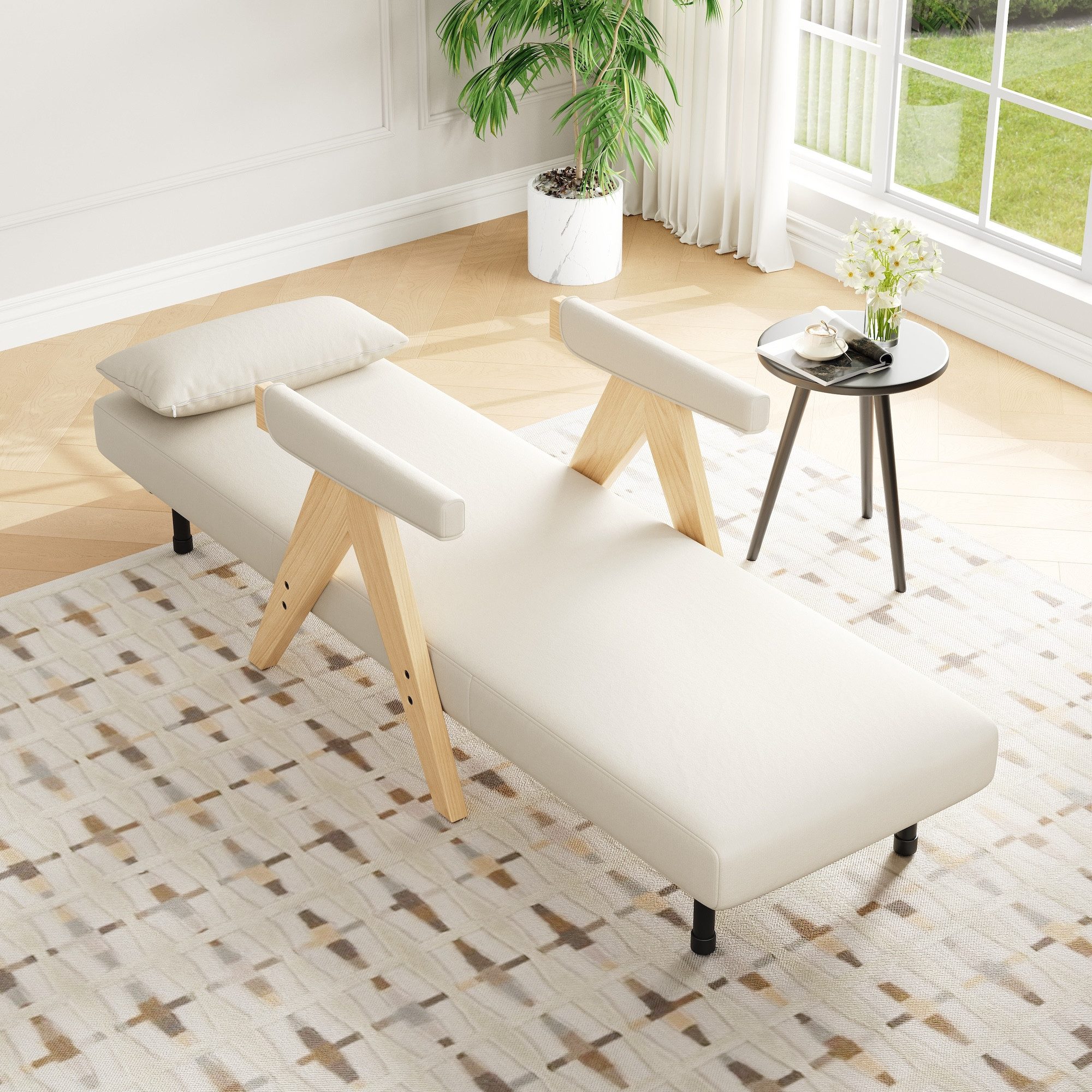 SOFTWEARY Sofa mit Bettfunktion und Kissen, Schlafsofa mit Rückenlehnen und Armlehnen, Loungesessel, Leinen