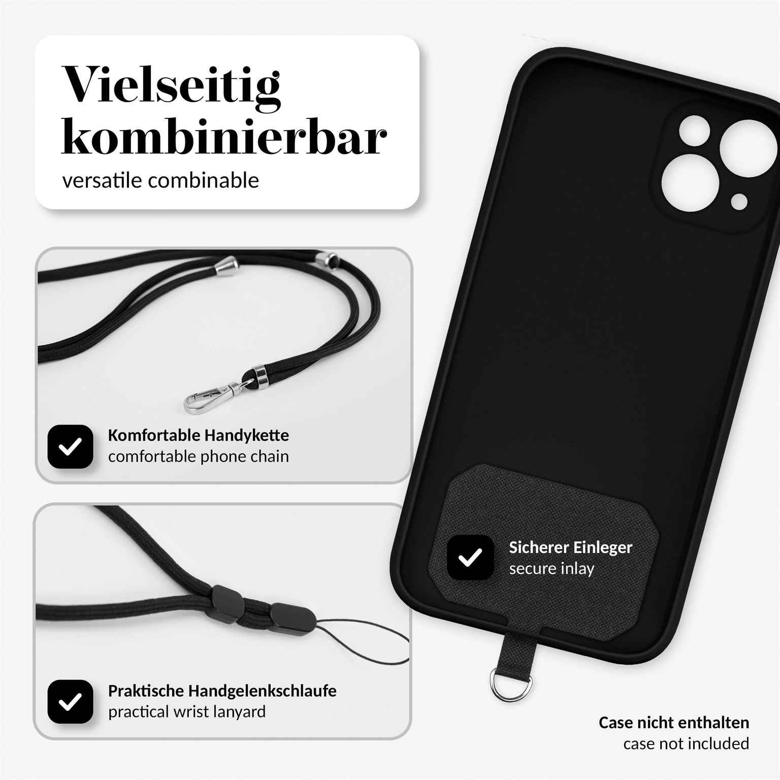 moex Handykette für Sony Xperia XZ Handyband ohne Hülle Unleash Schwarz 5,2 Zoll, Umhängeband mit Karabiner Handy Kette zum Umhängen Band abnehmbar