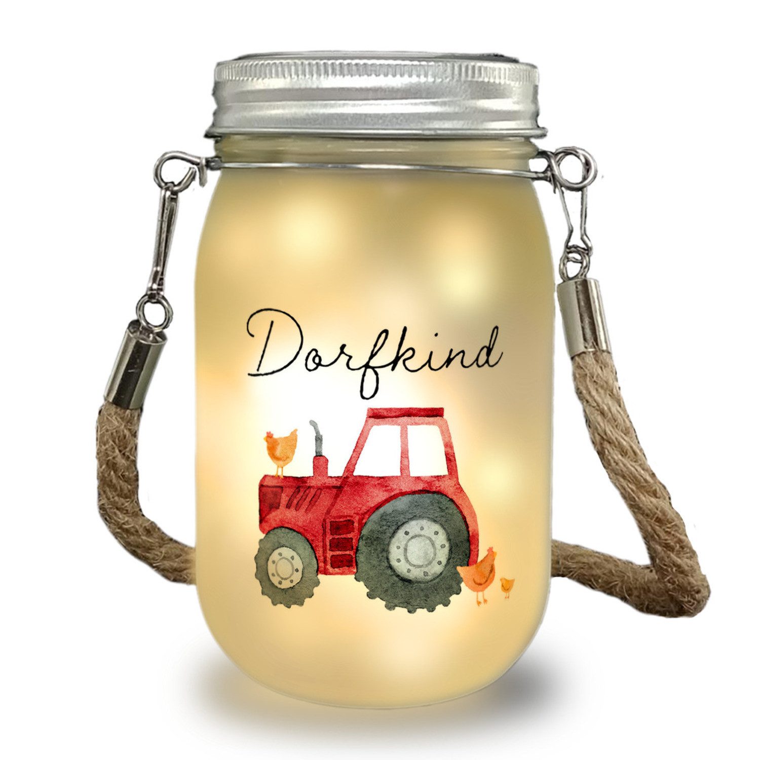 speecheese Dekolicht Dorfkind roter Traktor Solarlicht mit Spruch Dorfkind