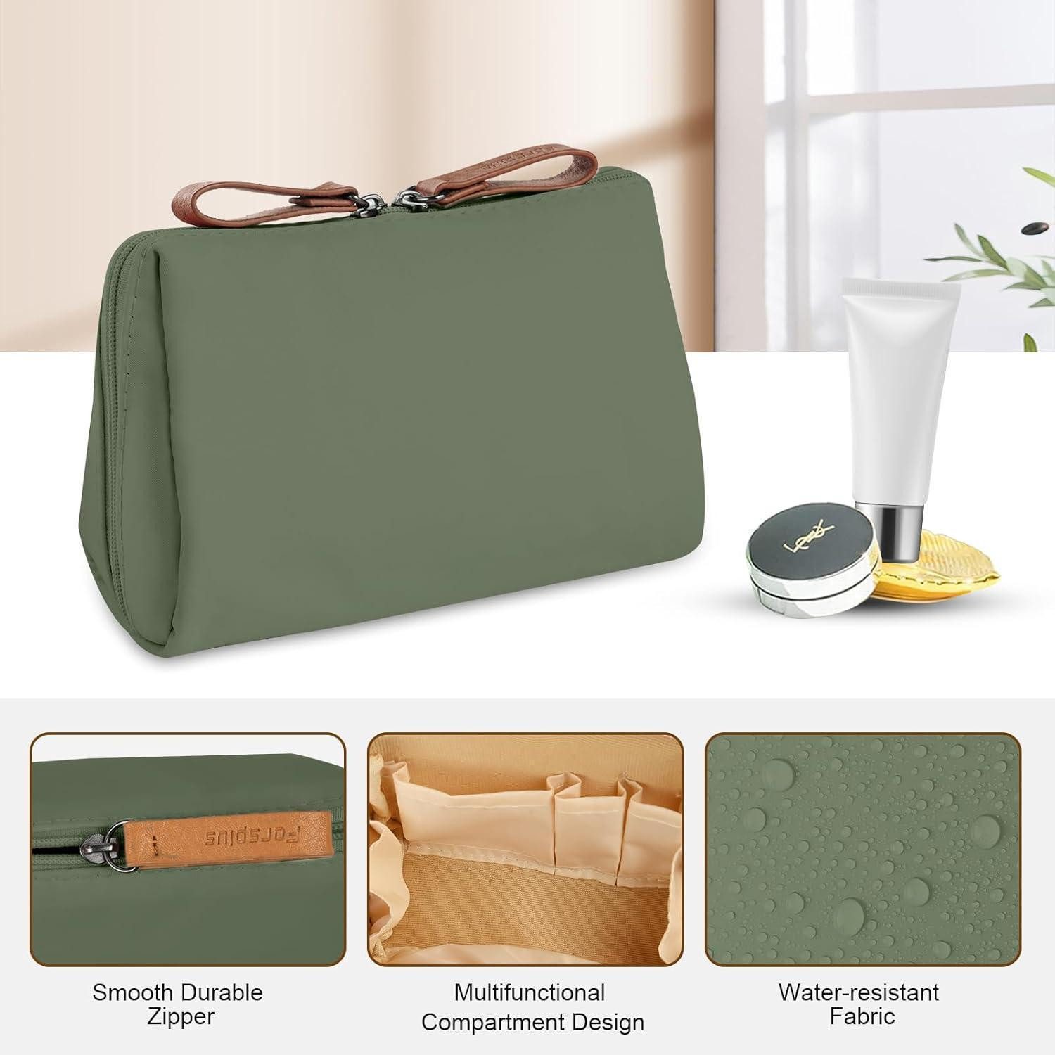LuxusKollektion Kosmetiktasche Kosmetiktasche mit 5 Fächern und Doppelreißverschluss Grün