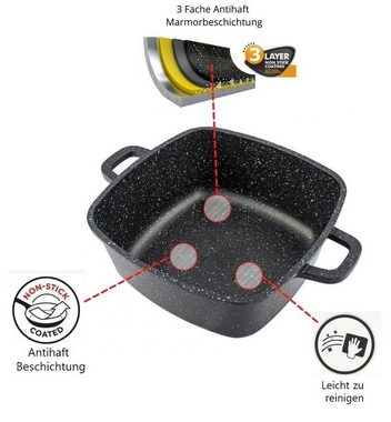 Cheffinger Topf-Set Kochtopf Kasserolle Topf Set 6-tlg Quadratisch m. Handschuhe, Material: Aluminium, Glas