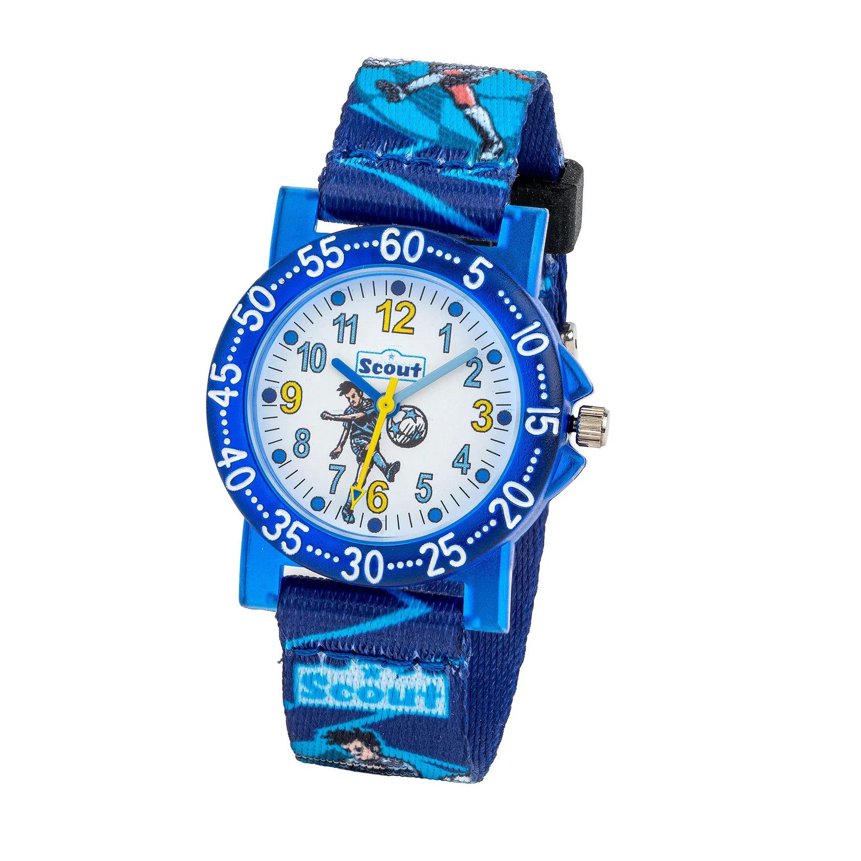 Scout Quarzuhr Kinderuhr 164000031 Fußball Lernuhr Textilband Blau 33 mm