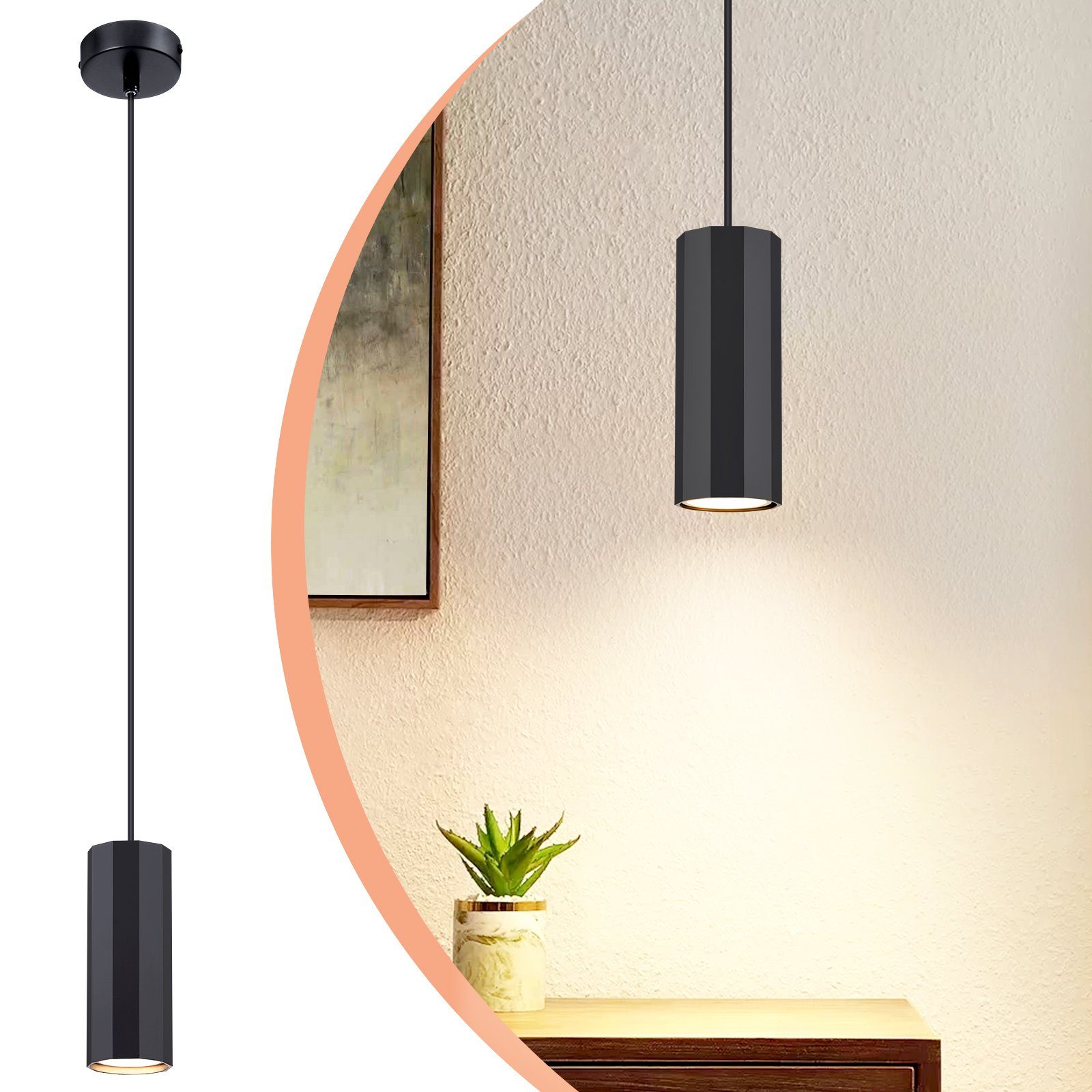 ZMH Pendelleuchte Schwarz 1 Flammig Hängelampe GU10 Modern Schlafzimmer, oh günstig online kaufen